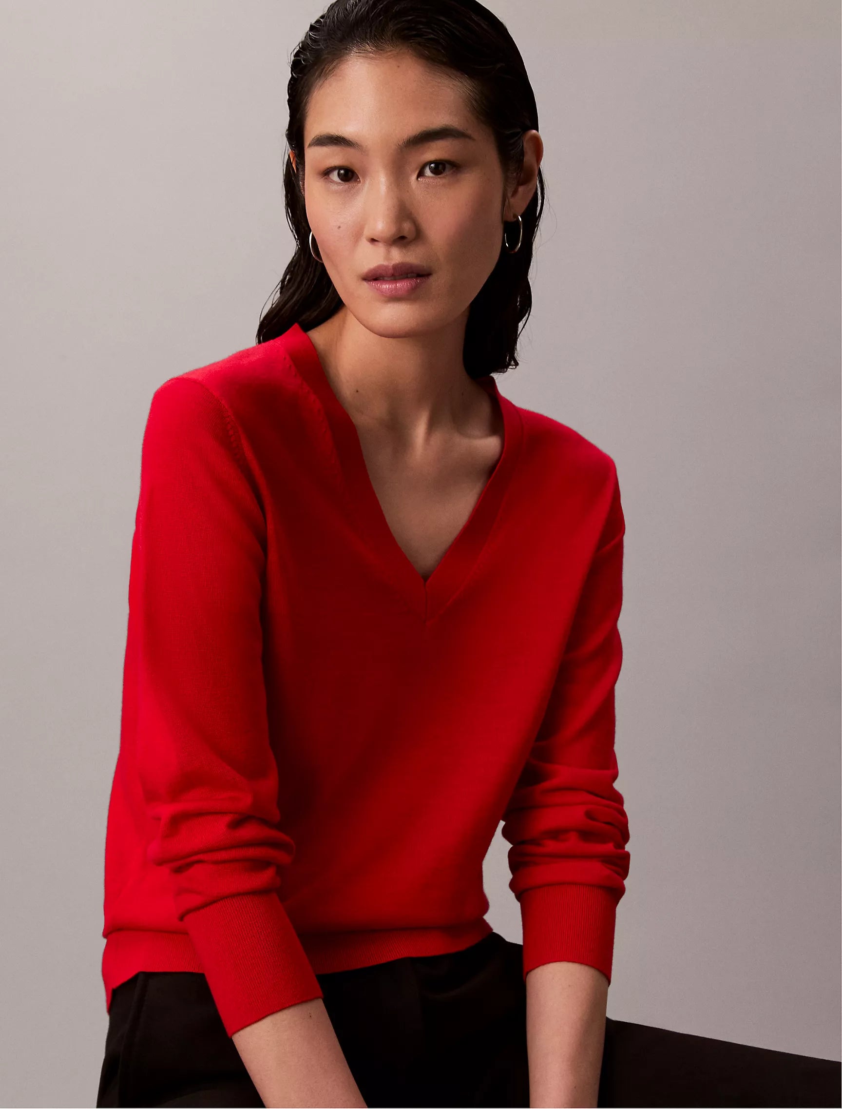 Calvin Klein WOMENS' Merino Wool V-Neck Sweater Adrenaline Rush
