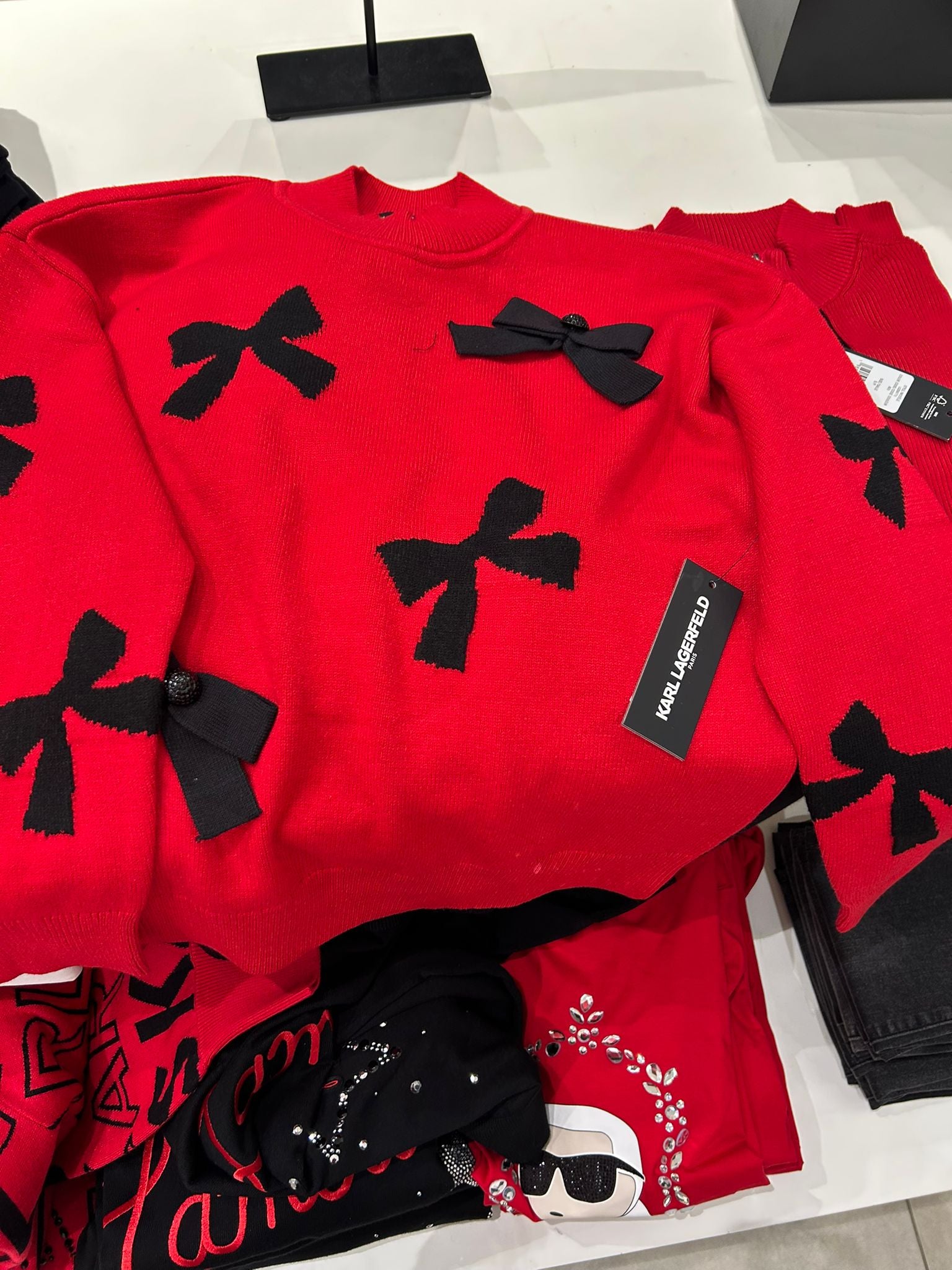 Karl Lagerfeld Paris Womens' 3D BOW SWEATER RED