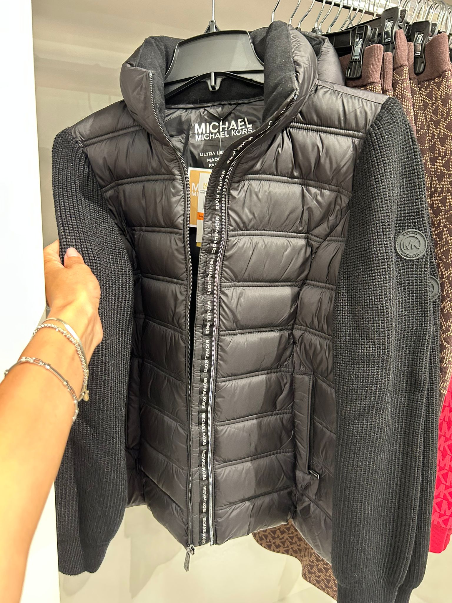 Michael Kors WOMENS' Quilted Nylon and Knit Jacket BLACK