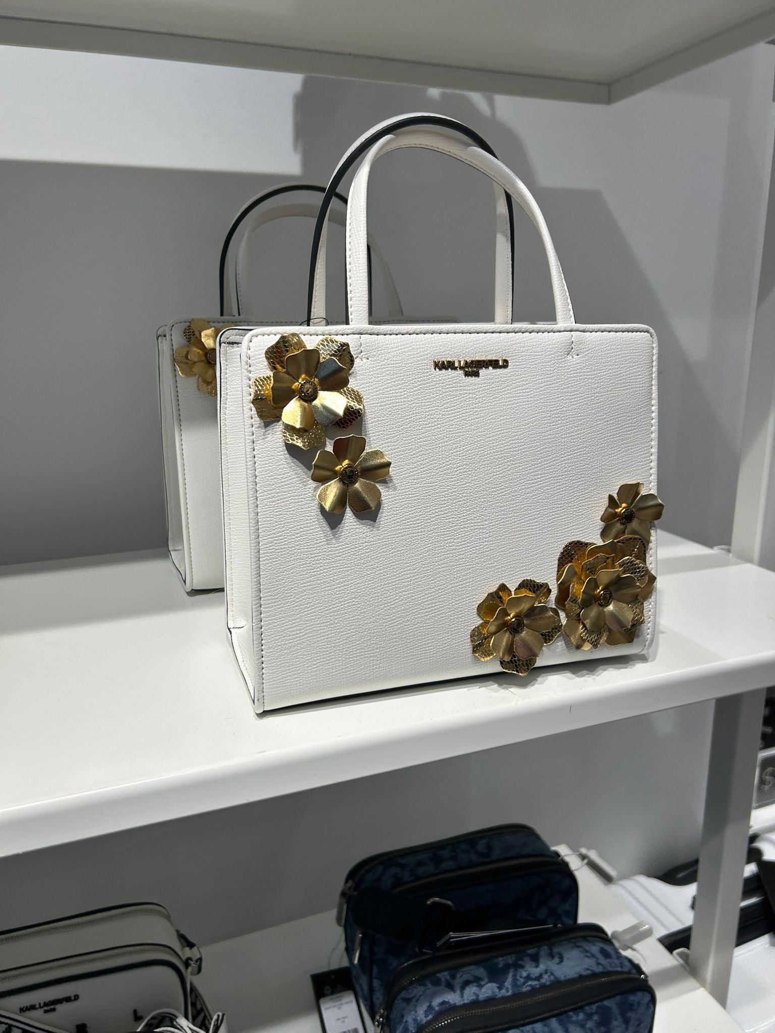 Karl Lagerfeld Paris Womens' MAYBELLE TOP HANDLE SATCHEL WITH FLOWERS white