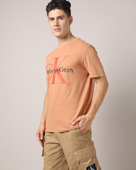 Calvin Klein Jeans MENS' Monologue Short Sleeve T-Shirt Orange Red