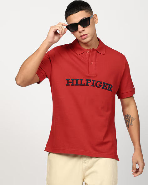 TOMMY HILFIGER Mens'Embroidered Monotype Regular Fit Polo / RED