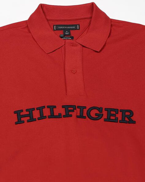 TOMMY HILFIGER Mens'Embroidered Monotype Regular Fit Polo / RED