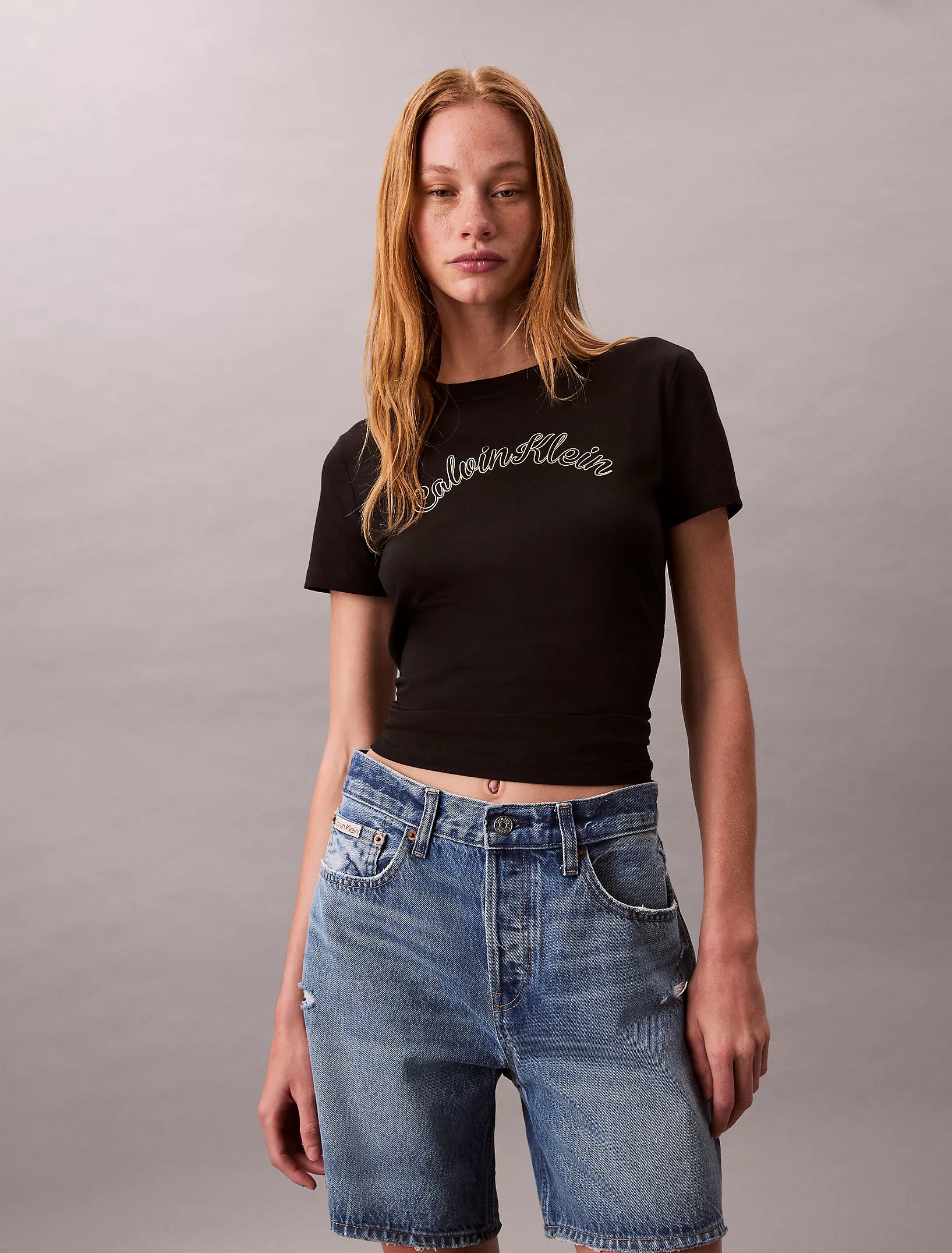 Calvin Klein Womens' Slim Cotton Modal Foil Logo Tee