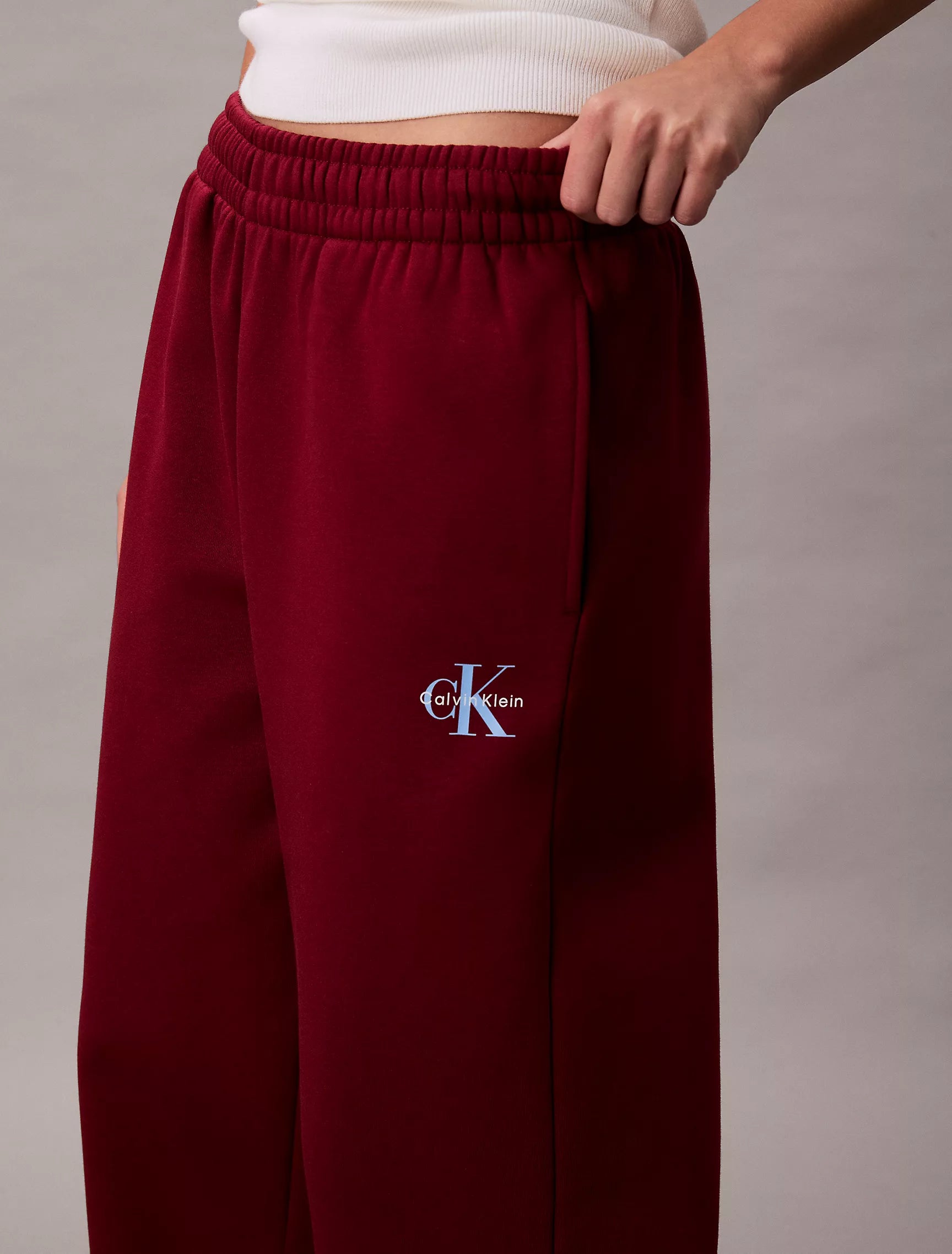 Calvin Klein Womens' Monogram Logo Fleece Wide Leg Sweatpants Magenta Jewel