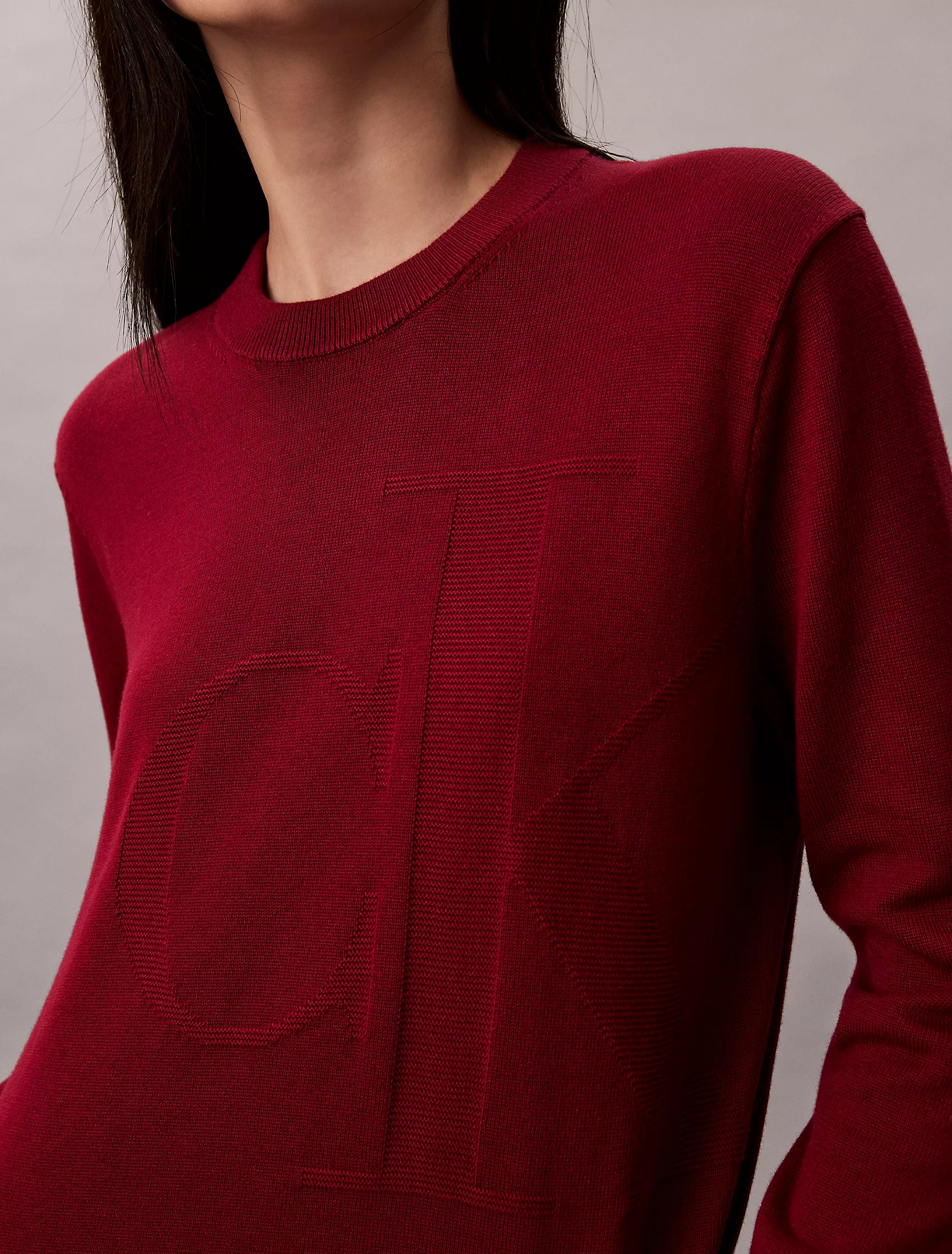 Calvin Klein Womens' Smooth Cotton Monogram Sweater Magenta Jewel