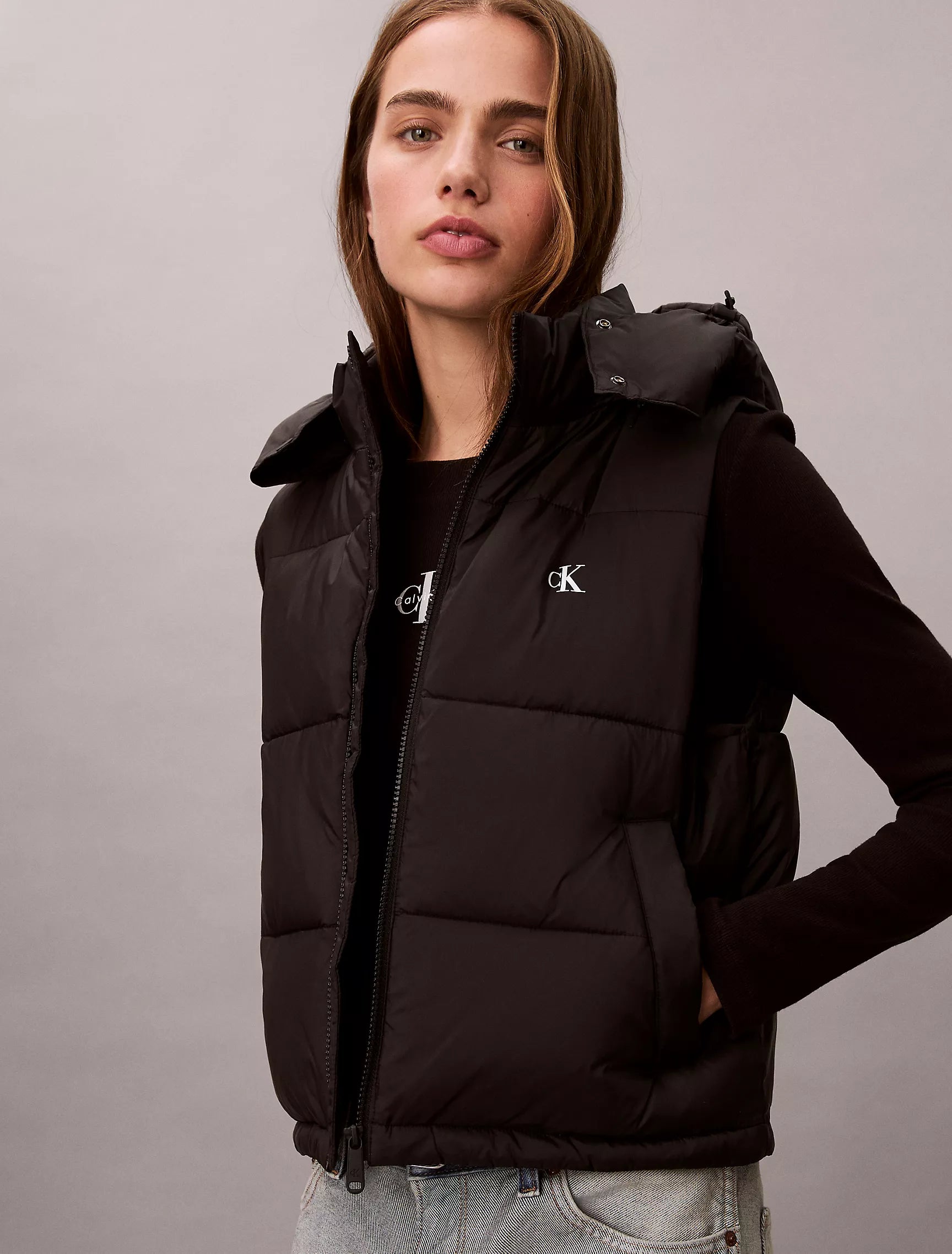 Calvin Klein Womens' Nylon Monogram Puffer Vest BLACK