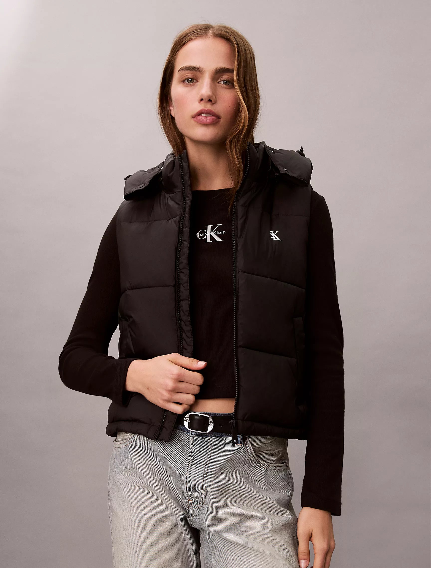 Calvin Klein Womens' Nylon Monogram Puffer Vest BLACK