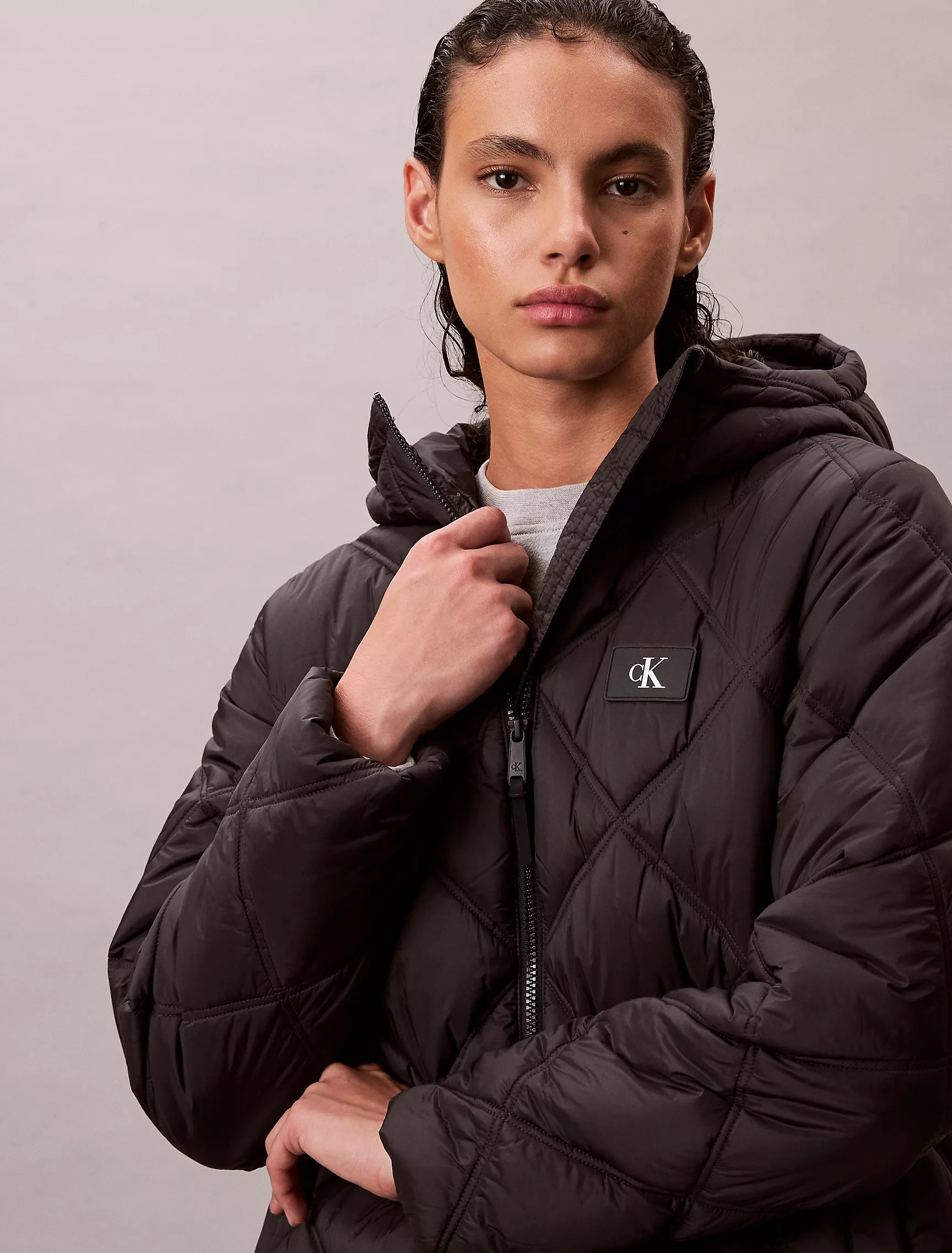 Calvin Klein Womens' Long Hooded Puffer Jacket black