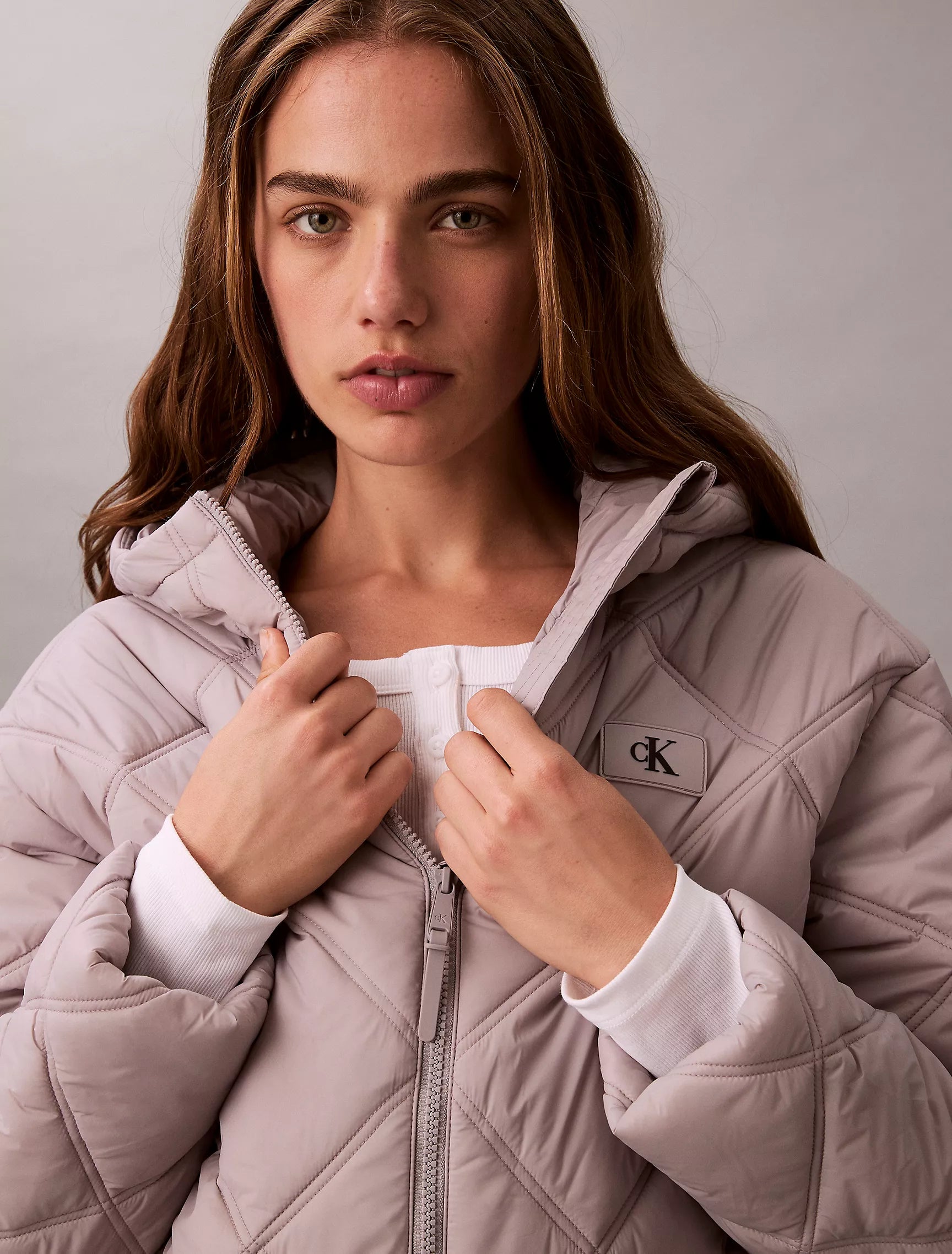 Calvin Klein Womens' Short Puffer Jacket Flat Gray