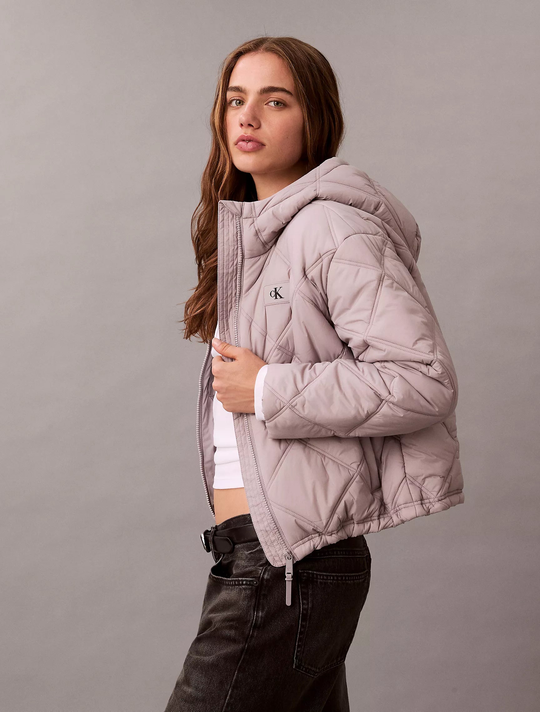Calvin Klein WOMENS' Short Puffer Jacket Flat Gray