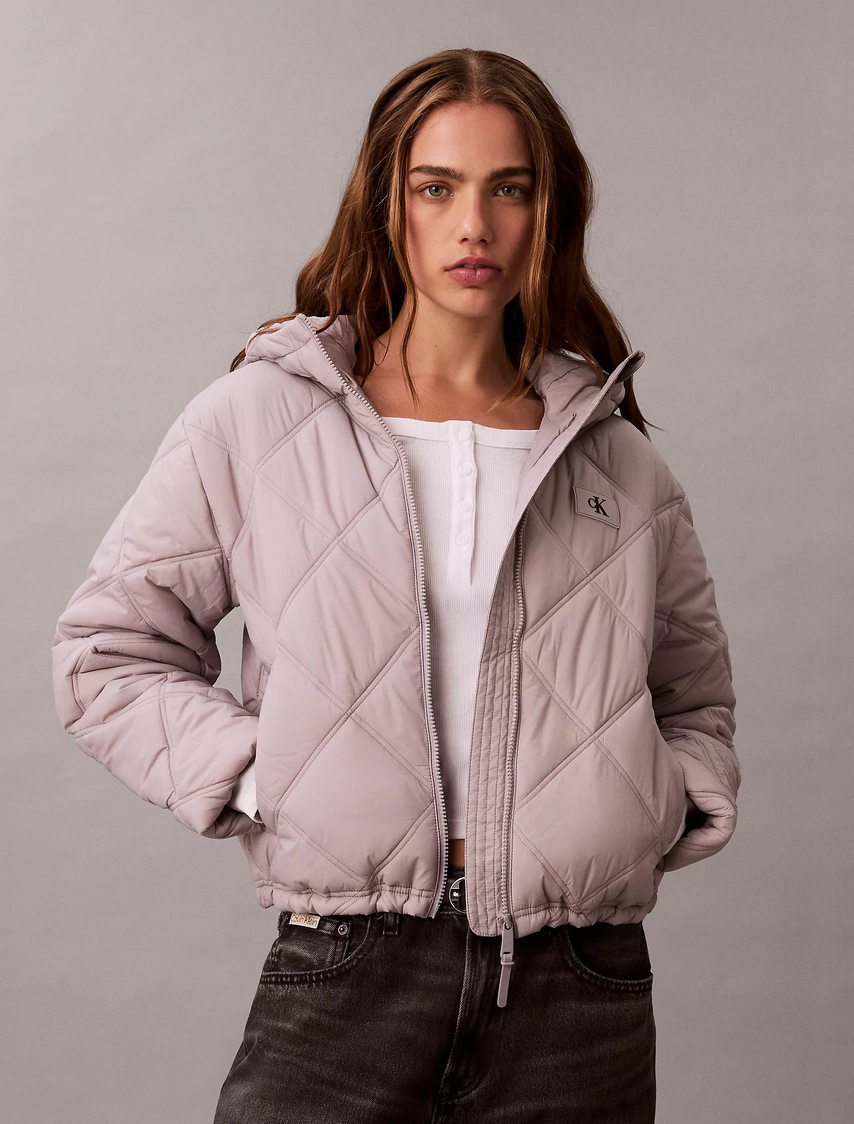 Calvin Klein Womens' Short Puffer Jacket Flat Gray