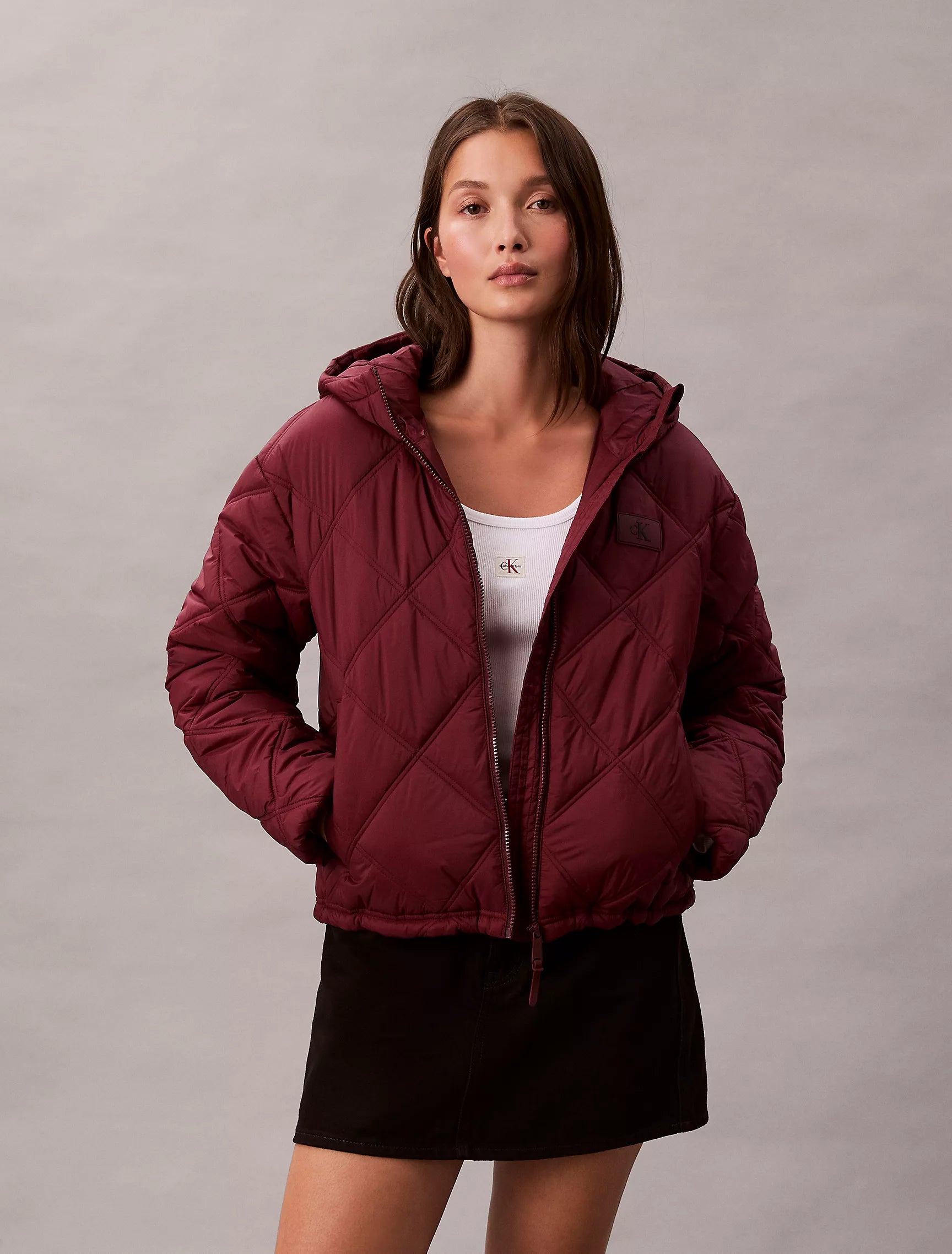 Calvin Klein Womens' Short Puffer Jacket Windsor Wine