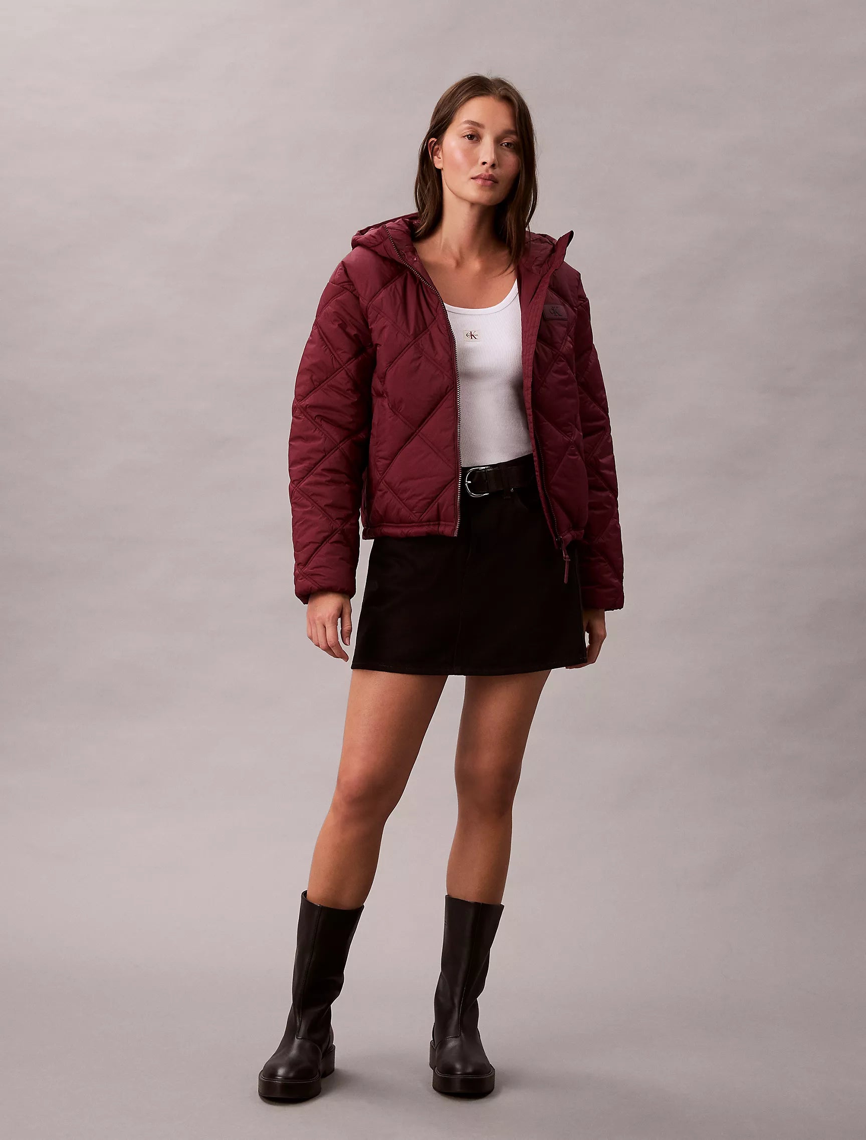Calvin Klein Womens' Short Puffer Jacket Windsor Wine