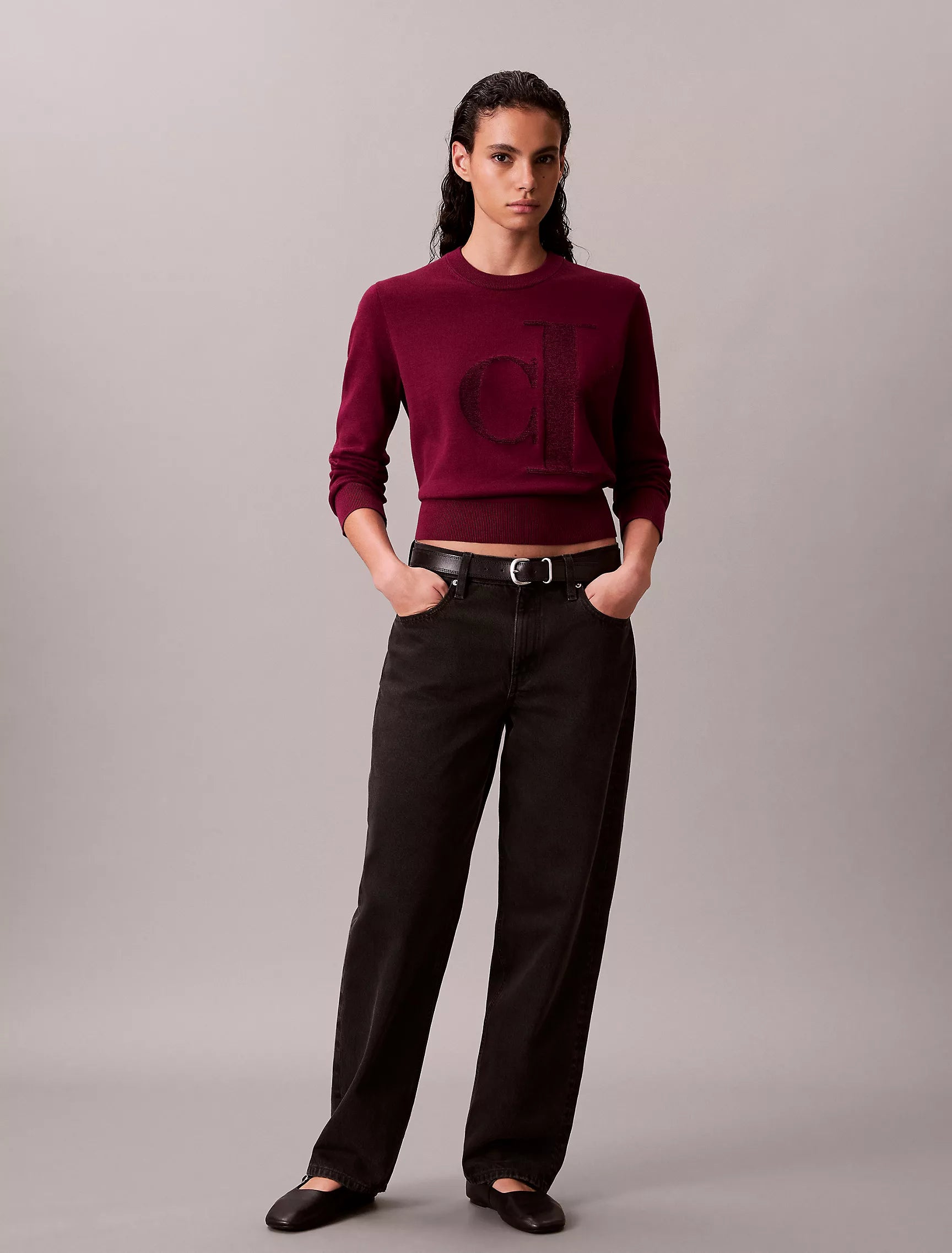 Womens' Calvin Klein Smooth Cotton Chenille Monogram Sweater