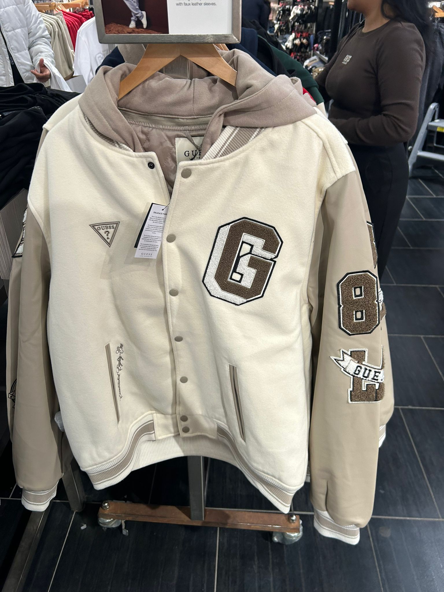 GUESS Mens' Lark Varsity Jacket Beige