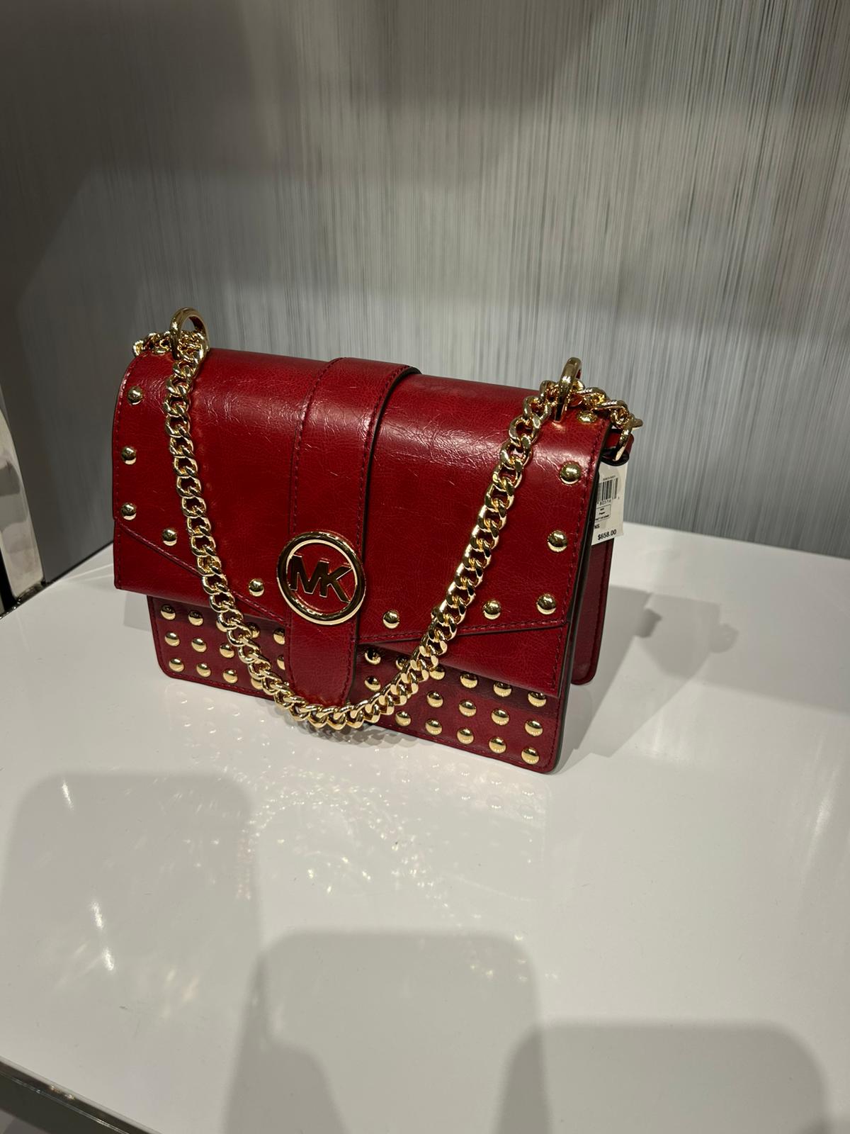 Michael Kors WOMENS' Greenwich Small Studded Distressed Crossbody Bag CHERRY