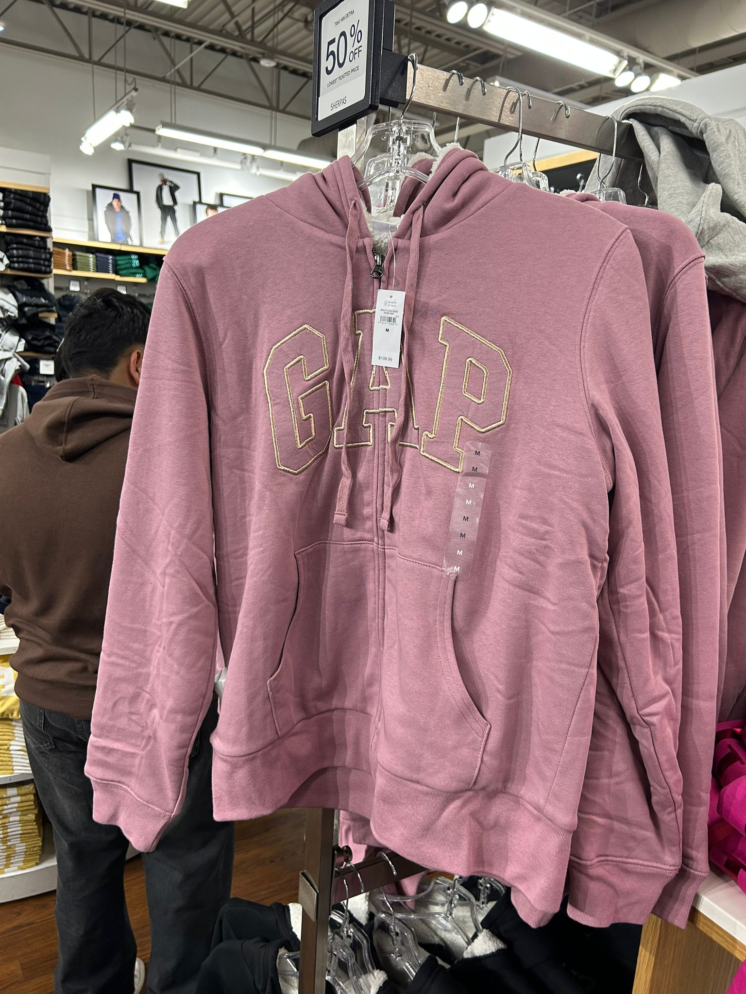 Womens' GAP Relaxed Gap Logo Sherpa-Lined Zip Hoodie Tan Chino