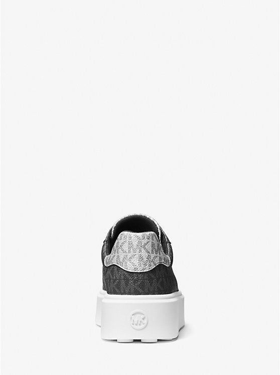 Michael Kors WOMENS' Romey Metallic Two-Tone Signature Logo Platform Sneaker BLACK