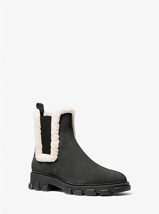 Michael Kors Womens' Ridley Suede and Faux Shearling Boot Black