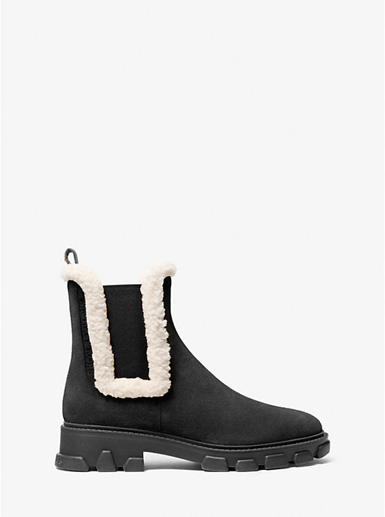 Michael Kors Womens' Ridley Suede and Faux Shearling Boot Black