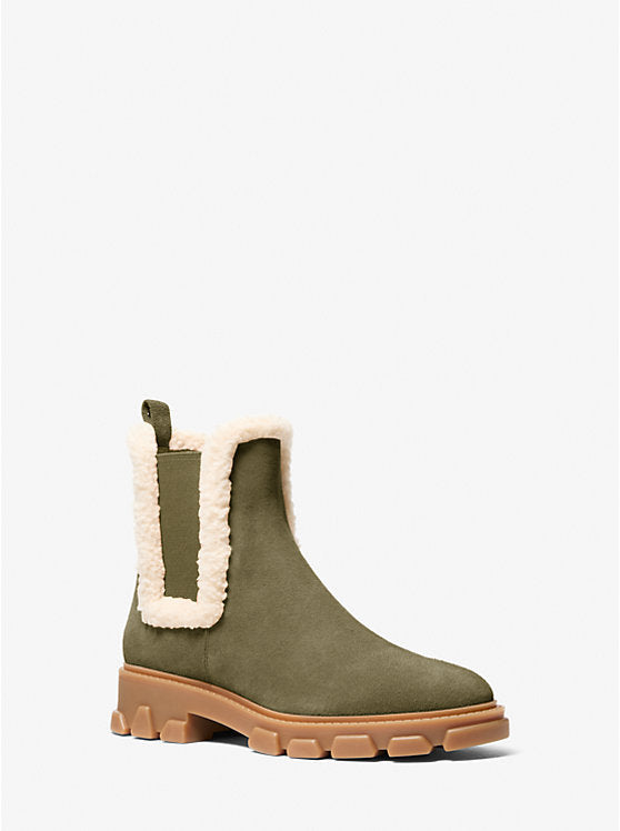 Michael Kors Womens' Ridley Suede and Faux Shearling Boot olive