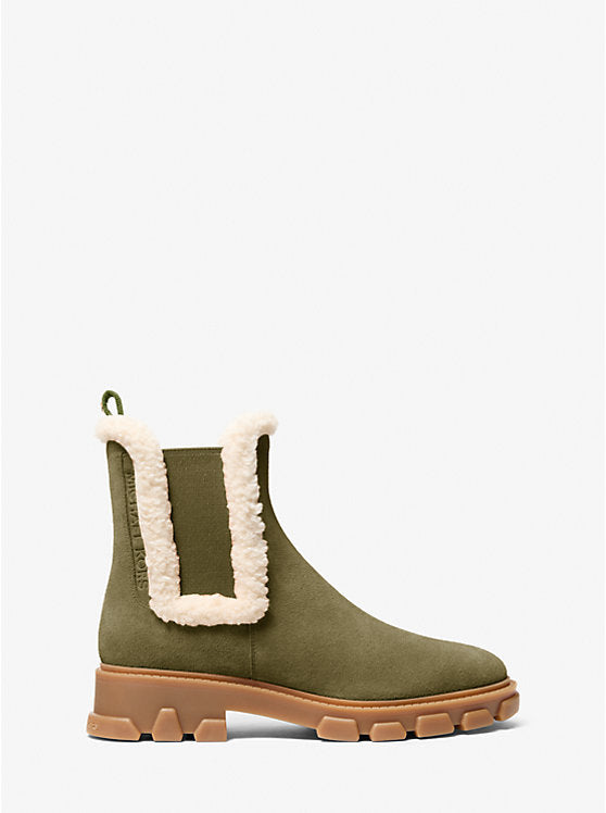 Michael Kors Womens' Ridley Suede and Faux Shearling Boot olive