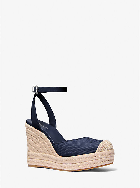 Michael Kors Womens' Larissa Cotton Canvas Espadrille Wedge Navy