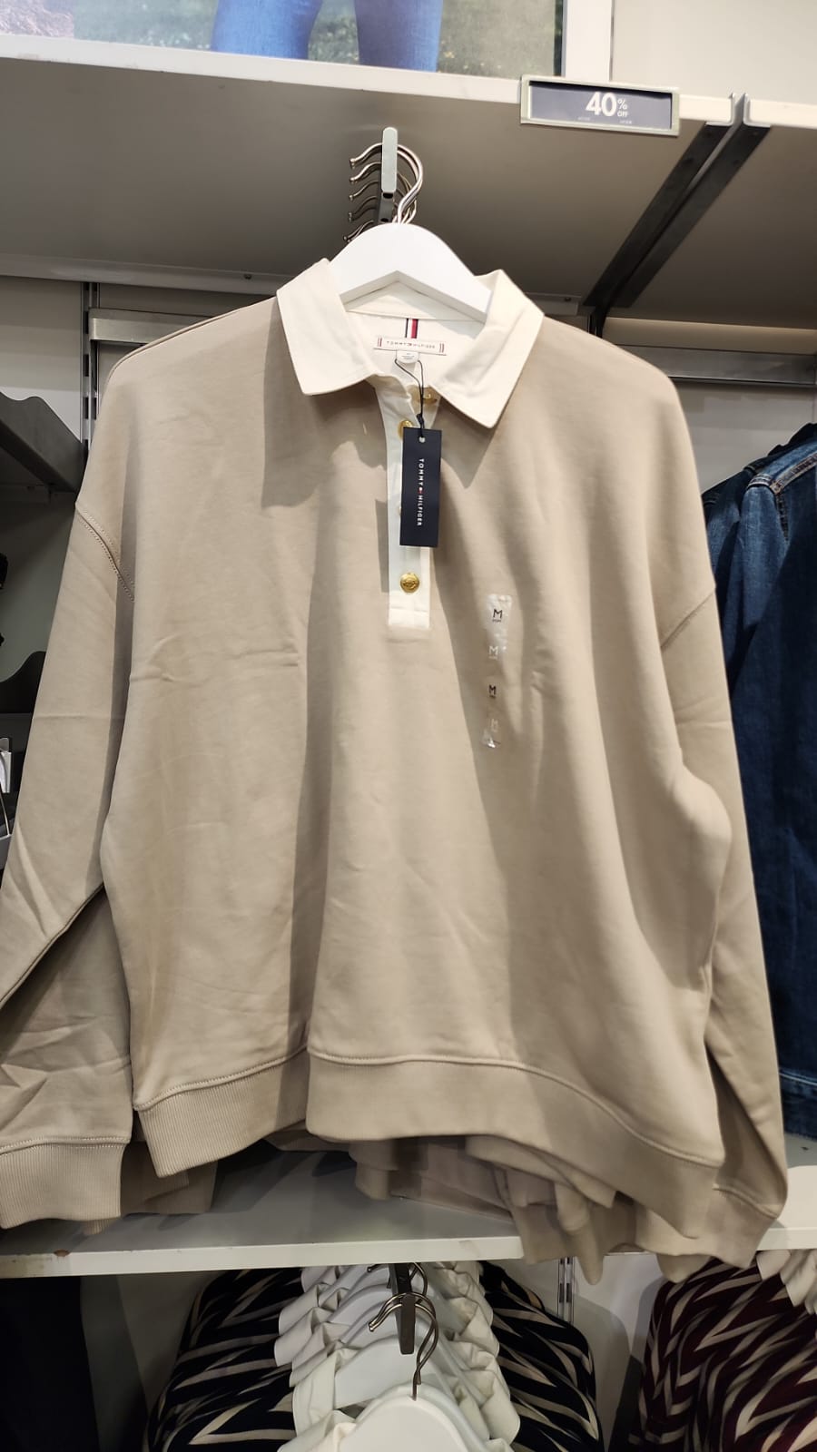 Tommy Womens' Gold-Button Polo Sweatshirt/ Stone
