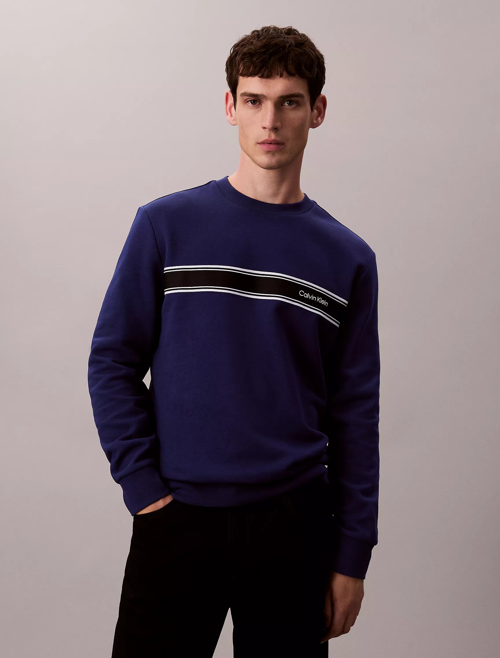 Calvin Klein Mens' Fleece Stripe Classic Sweatshirt Blueprint
