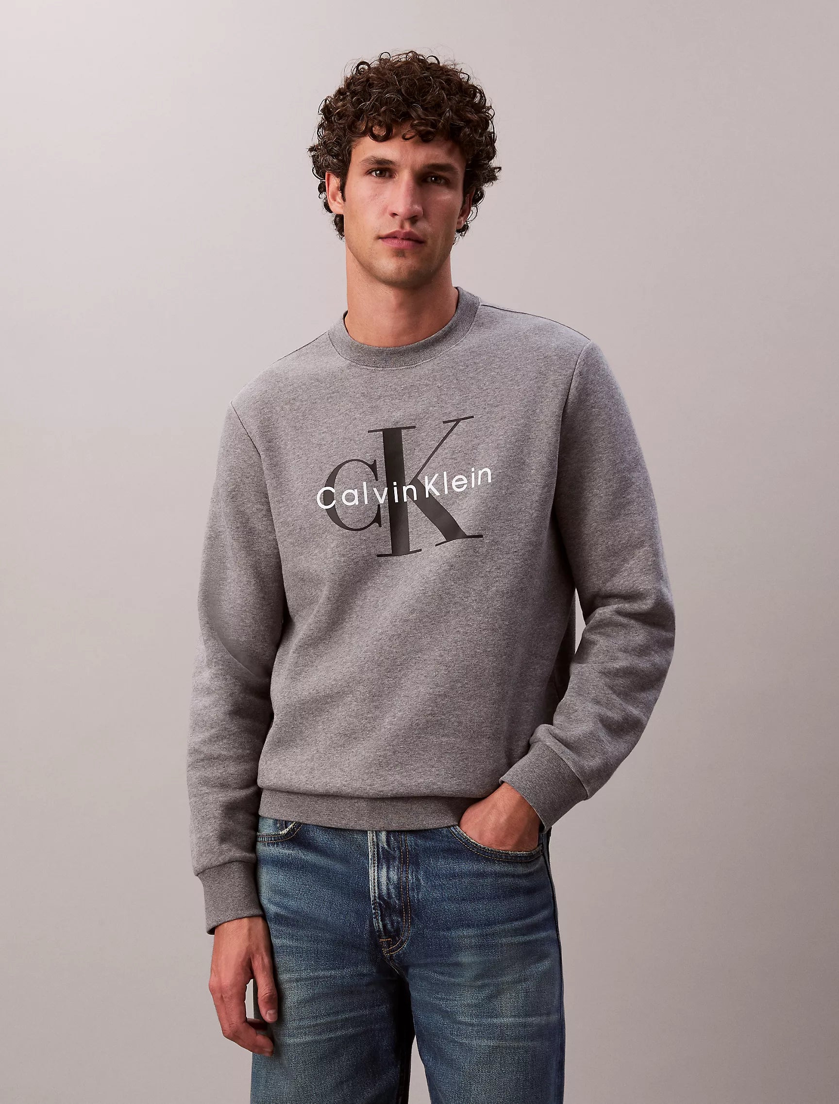 CALVIN KLEIN Mens' Monologo Fleece Crewneck Sweatshirt Grey Heather