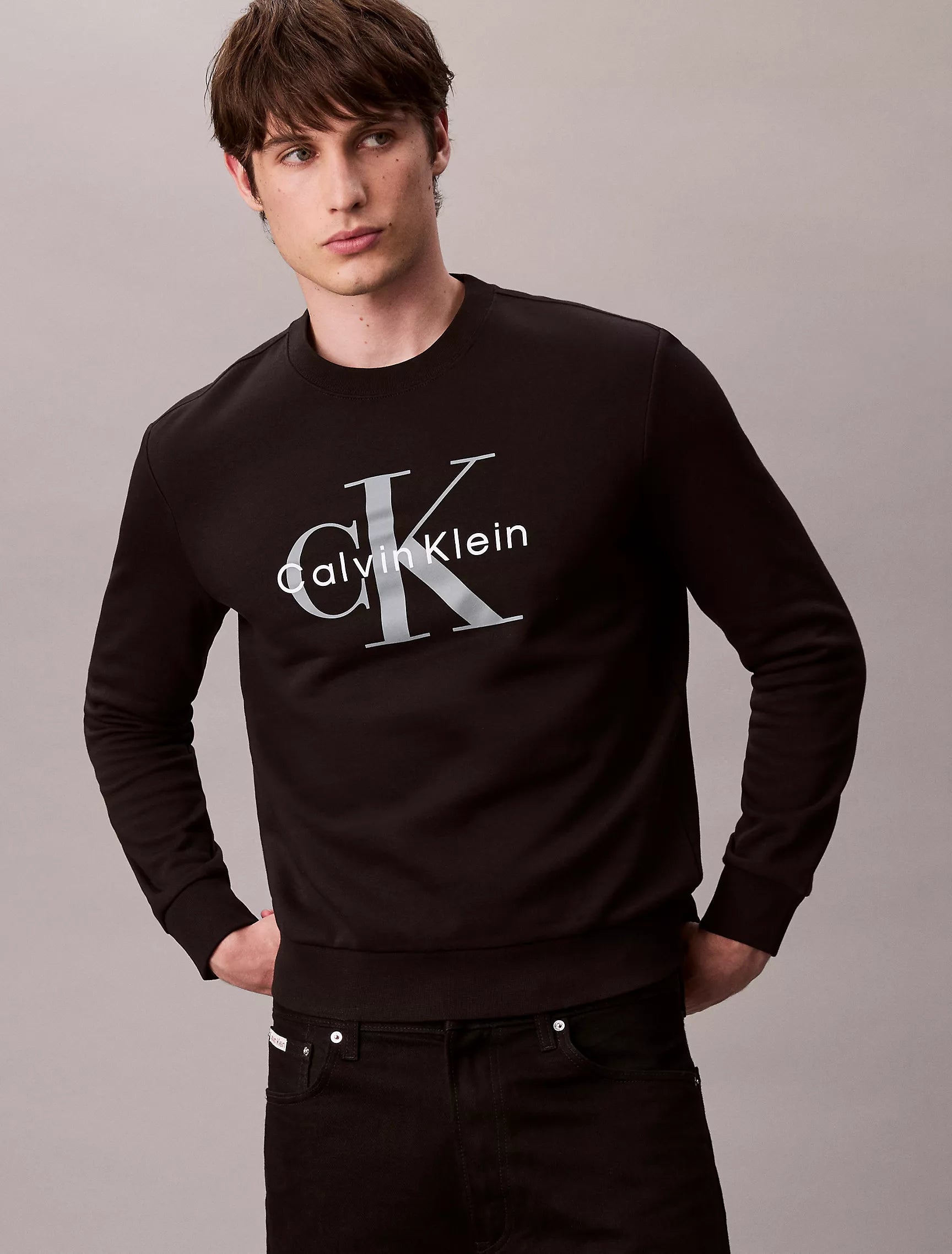 CALVIN KLEIN Mens' Monologo Fleece Crewneck Sweatshirt BLACK