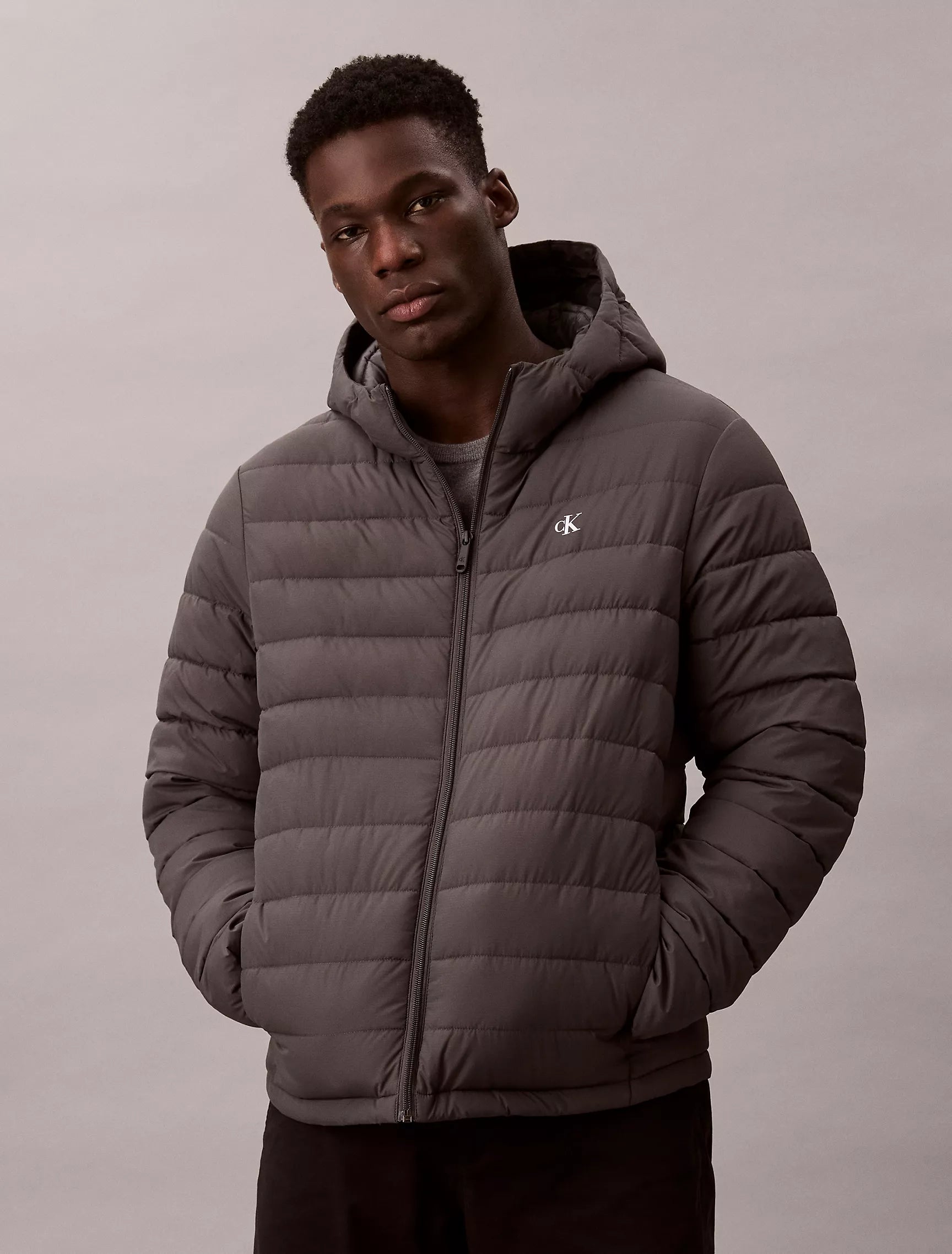 Calvin Klein Mens' Ripstop Packable Puffer Jacket Dark Grey