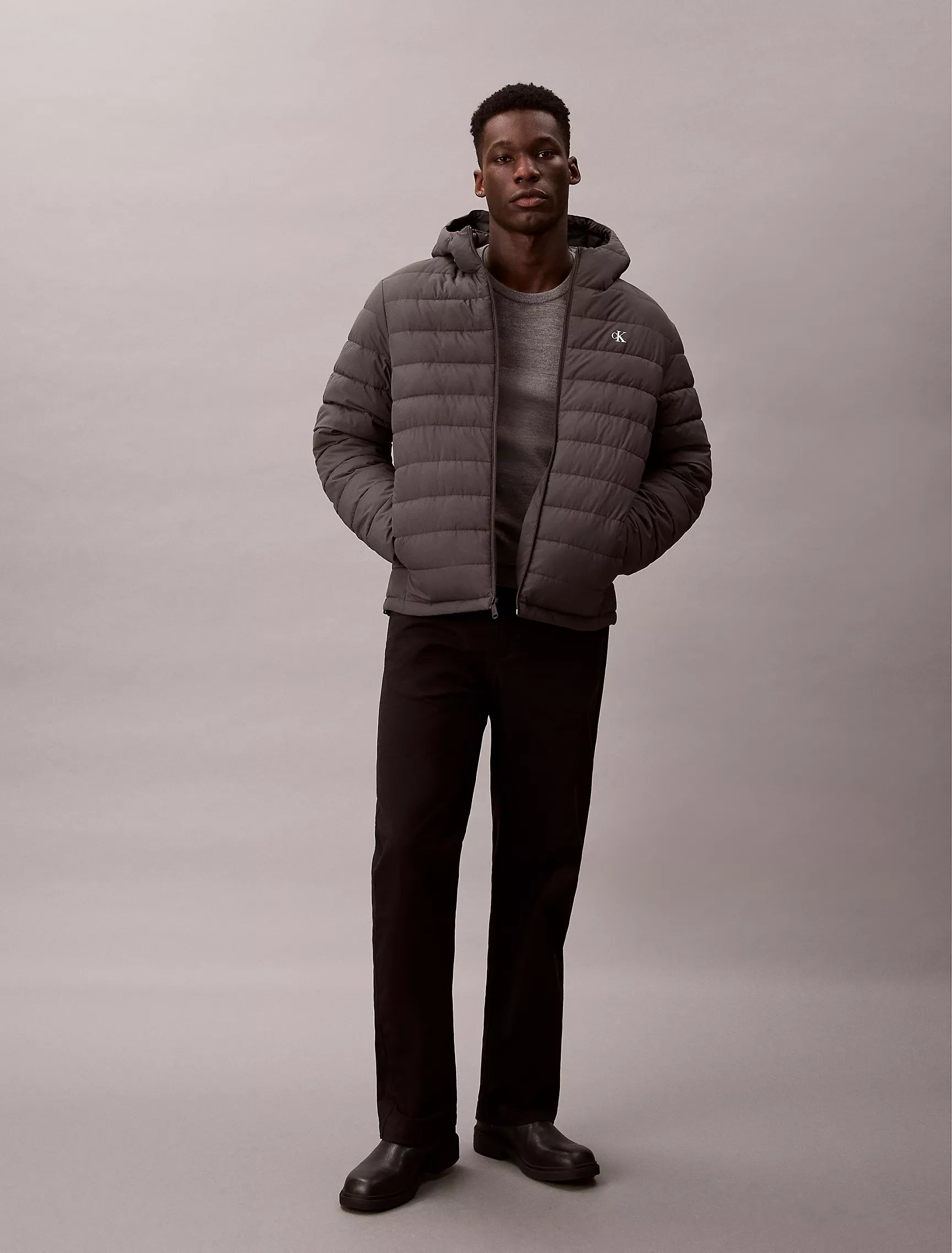 Calvin Klein Mens' Ripstop Packable Puffer Jacket Dark Grey