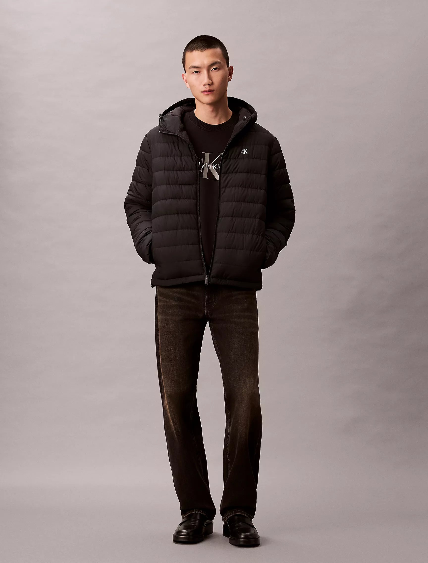 Calvin Klein Mens' Ripstop Packable Puffer Jacket (BLACK)