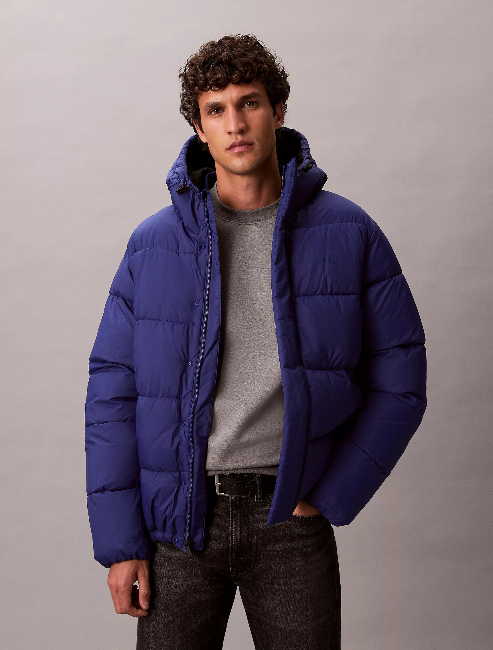 Calvin Klein Mens' Hooded Puffer Jacket Bellwether Blue
