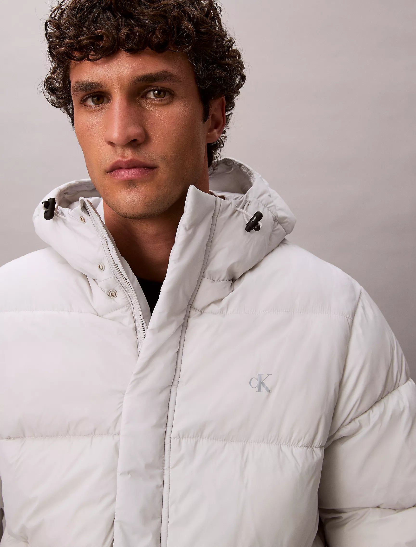 Calvin Klein Mens' Hooded Puffer Jacket Quiet Gray