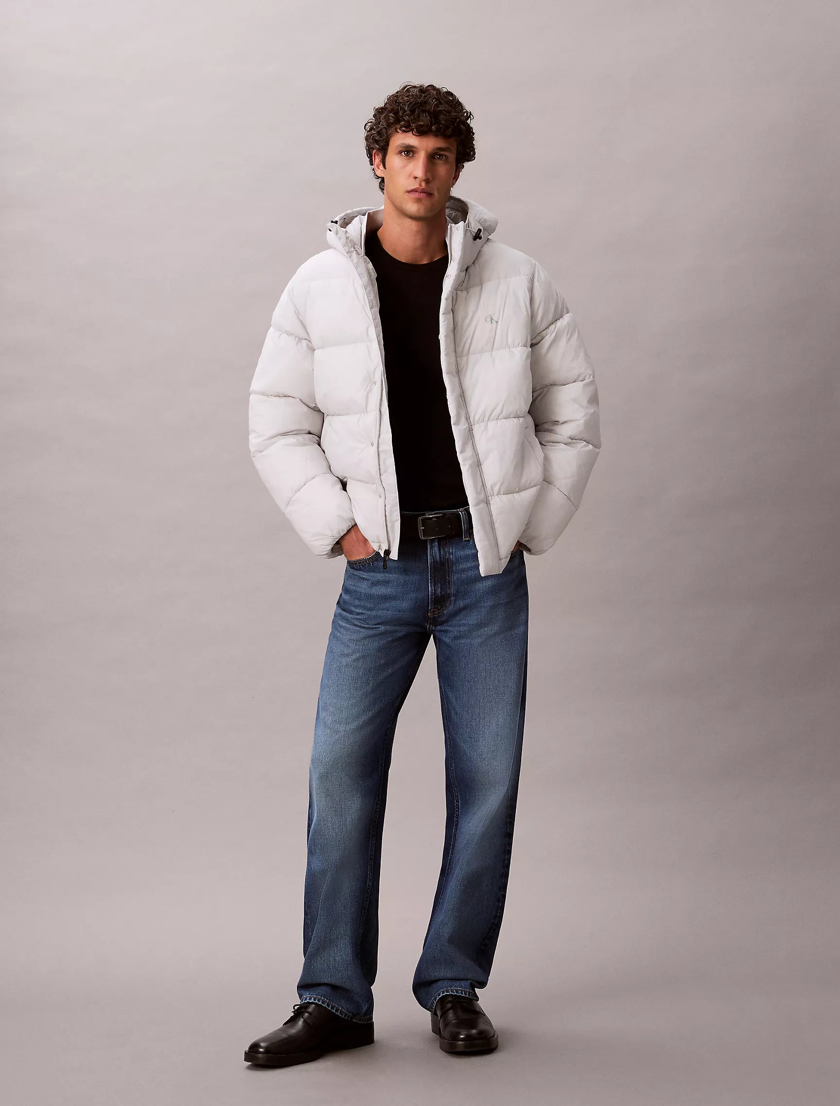 Calvin Klein Mens' Hooded Puffer Jacket Quiet Gray