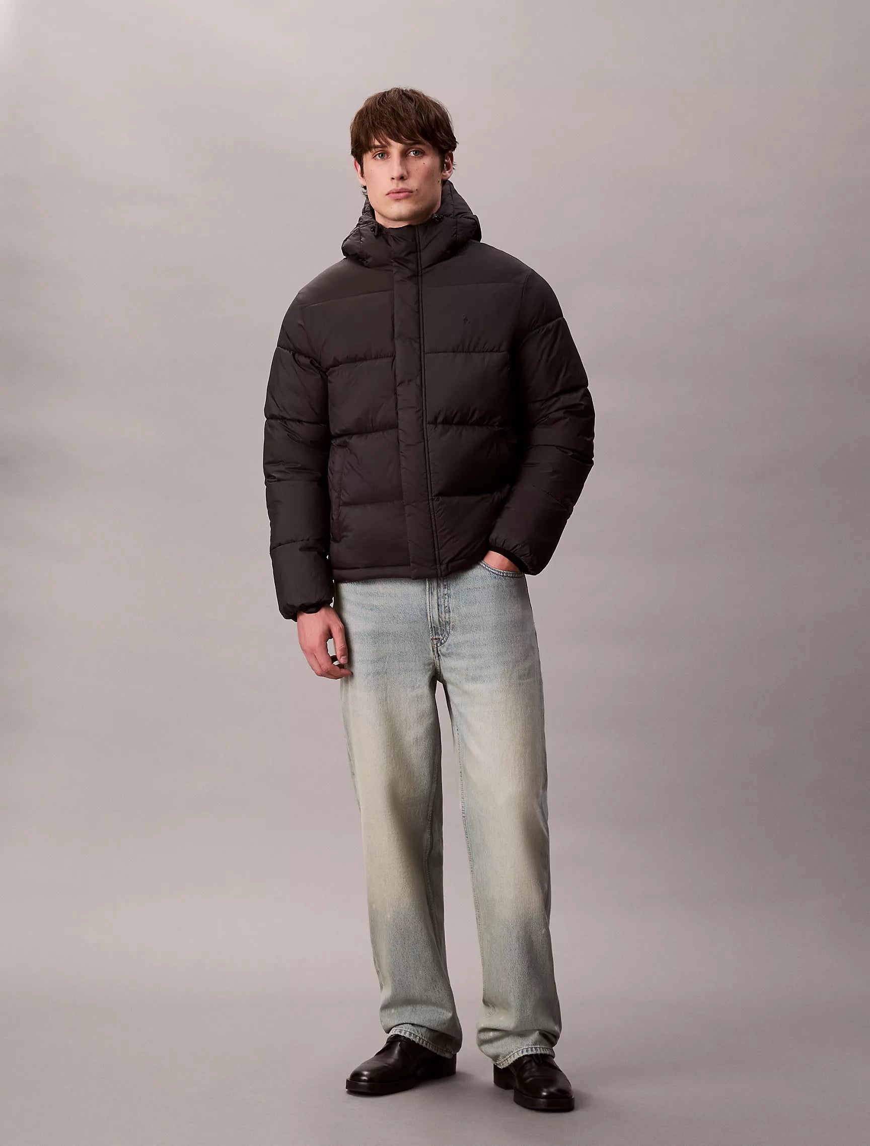 Calvin Klein Mens' Hooded Puffer Jacket Black