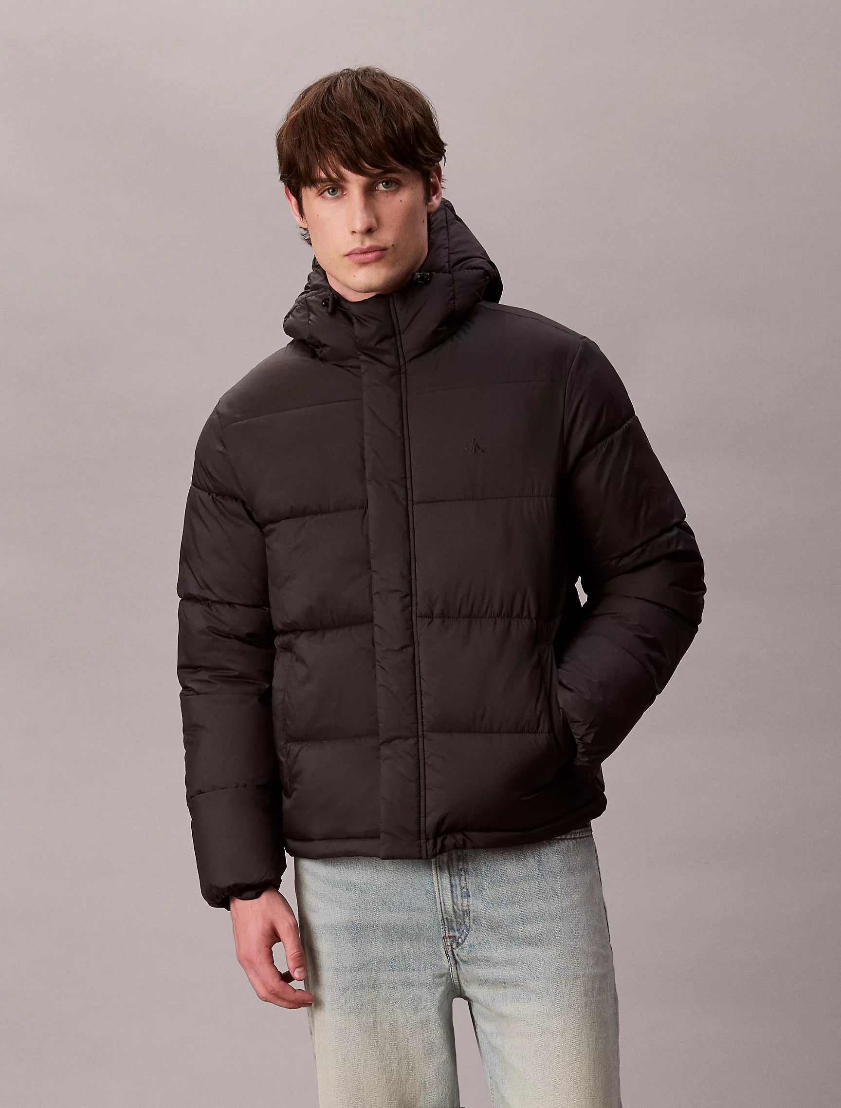 Calvin Klein Mens' Hooded Puffer Jacket Black