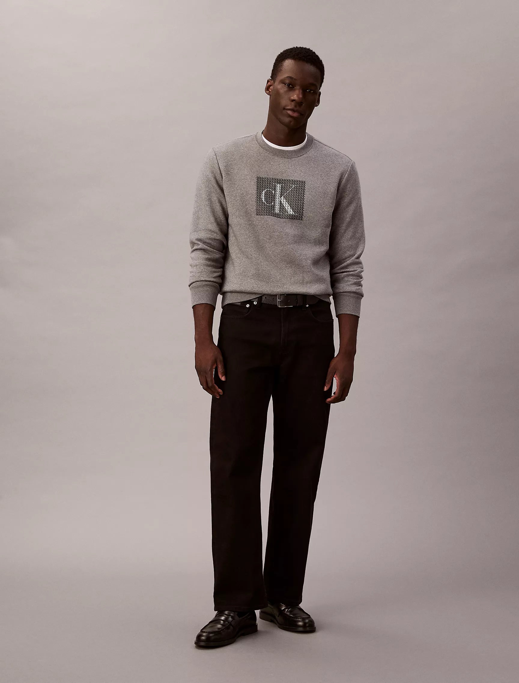 CALVIN KLEIN Mens' Fleece Layered Monogram Graphic Sweatshirt Grey Heather