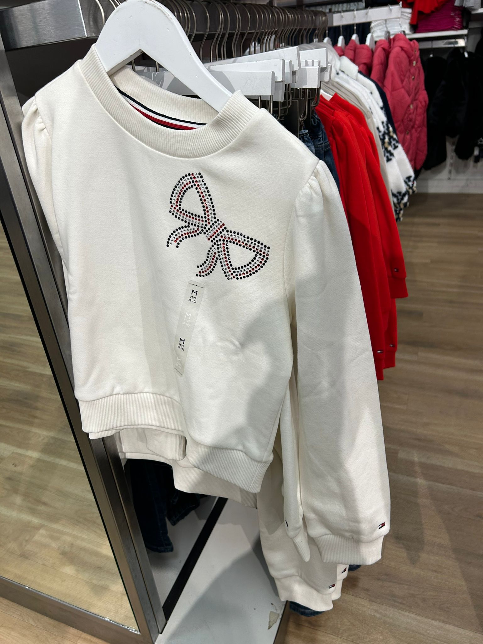 TOMMY Girls Rhinestone Bow Sweatshirt  Ivory