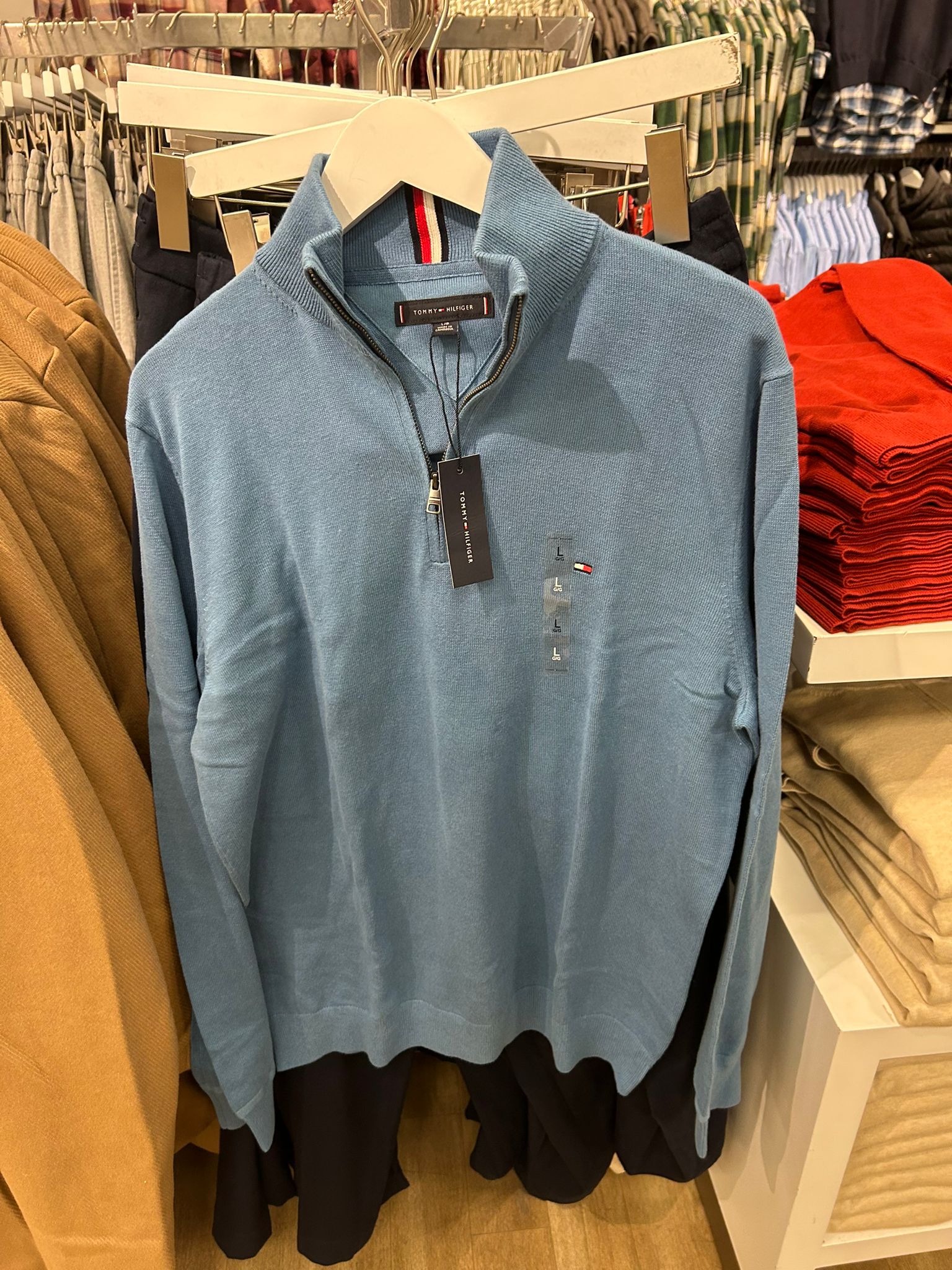 Tommy MENS' Classic Quarter-Zip Sweater Dusty Indigo