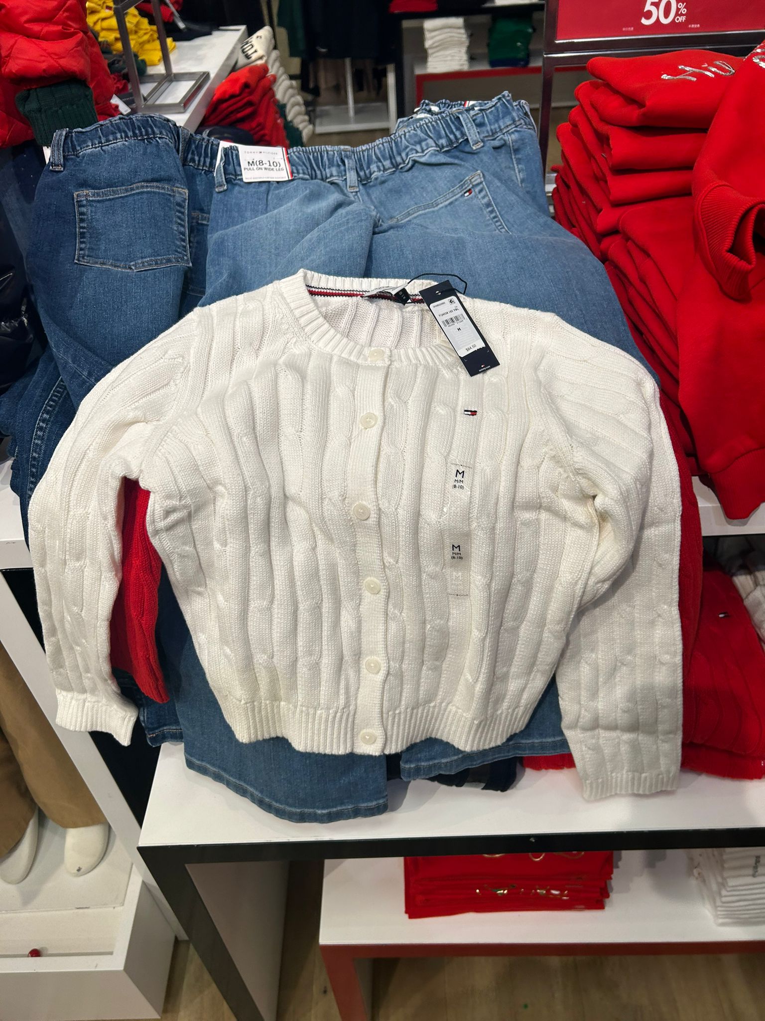 TOMMY Girls Cable Knit Cardigan Ecru