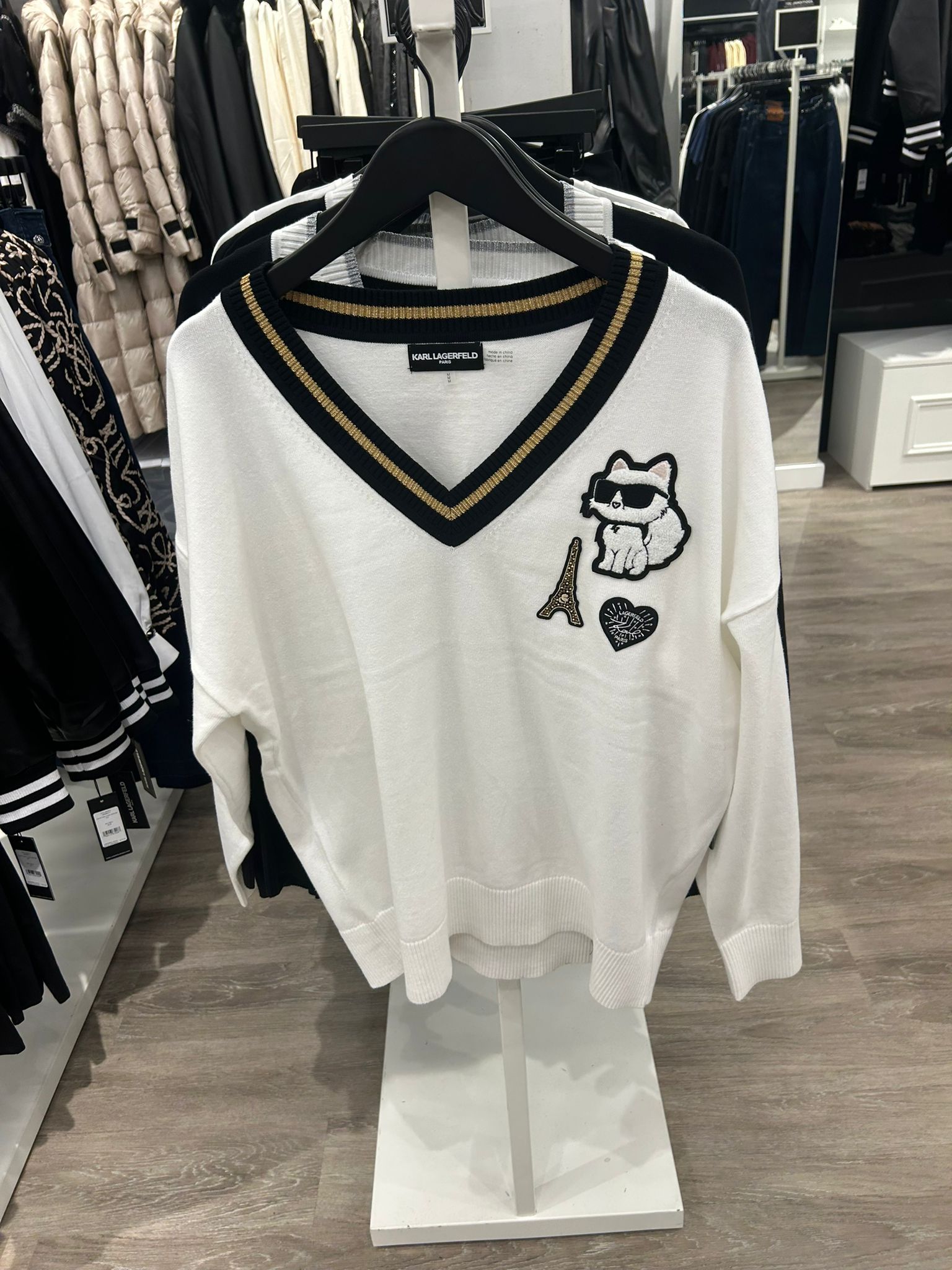 Karl Lagerfeld Paris Women's VARSITY SWEATER WITH PATCHES white