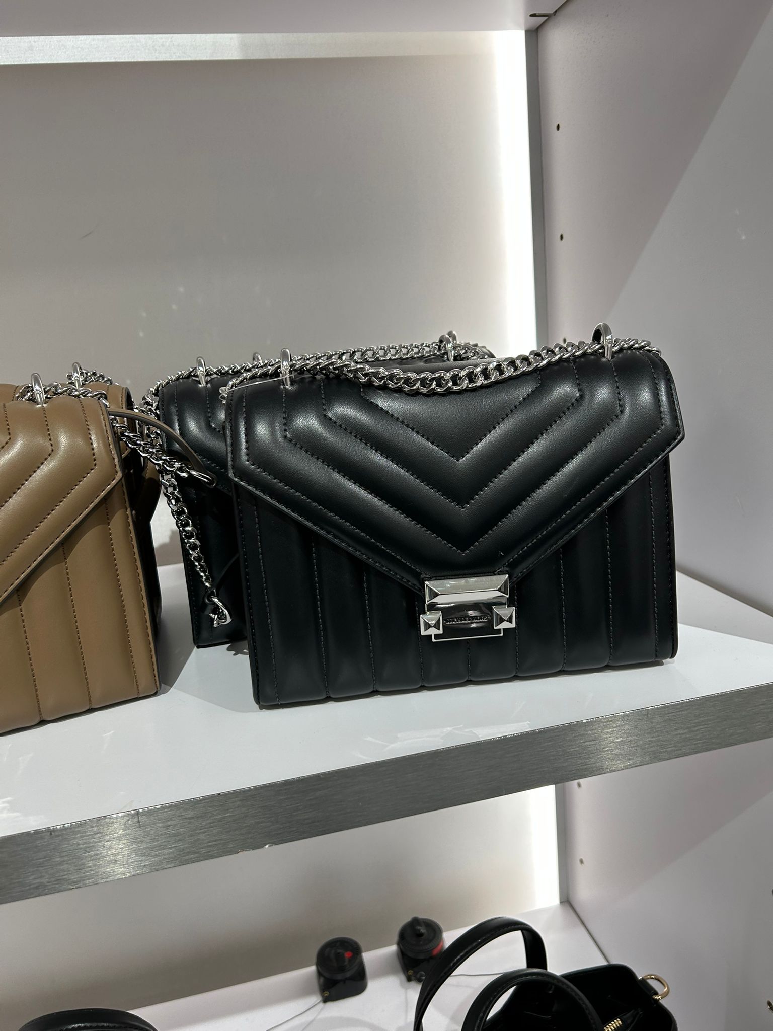 Womens' Michael Kors Whitney Medium Quilted Shoulder Bag BLACK