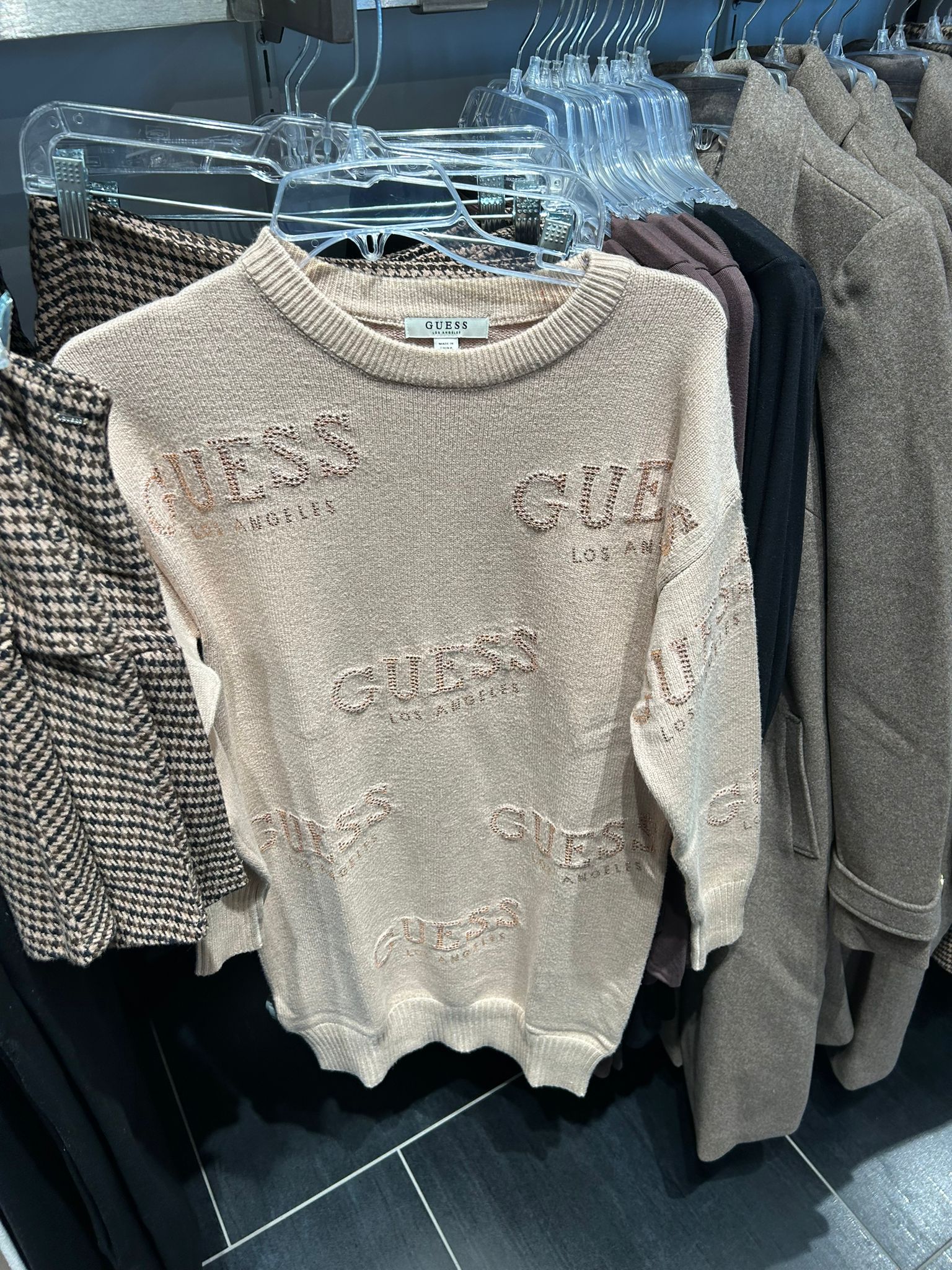 Guess WOMENS' Dateryn Logo Printed Sweater Dress Beige