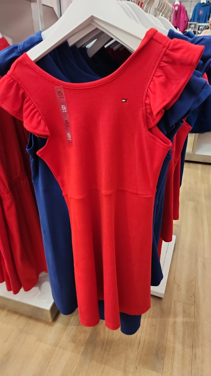 Tommy Girls' Flutter Rib-Knit Dress/Primary Red
