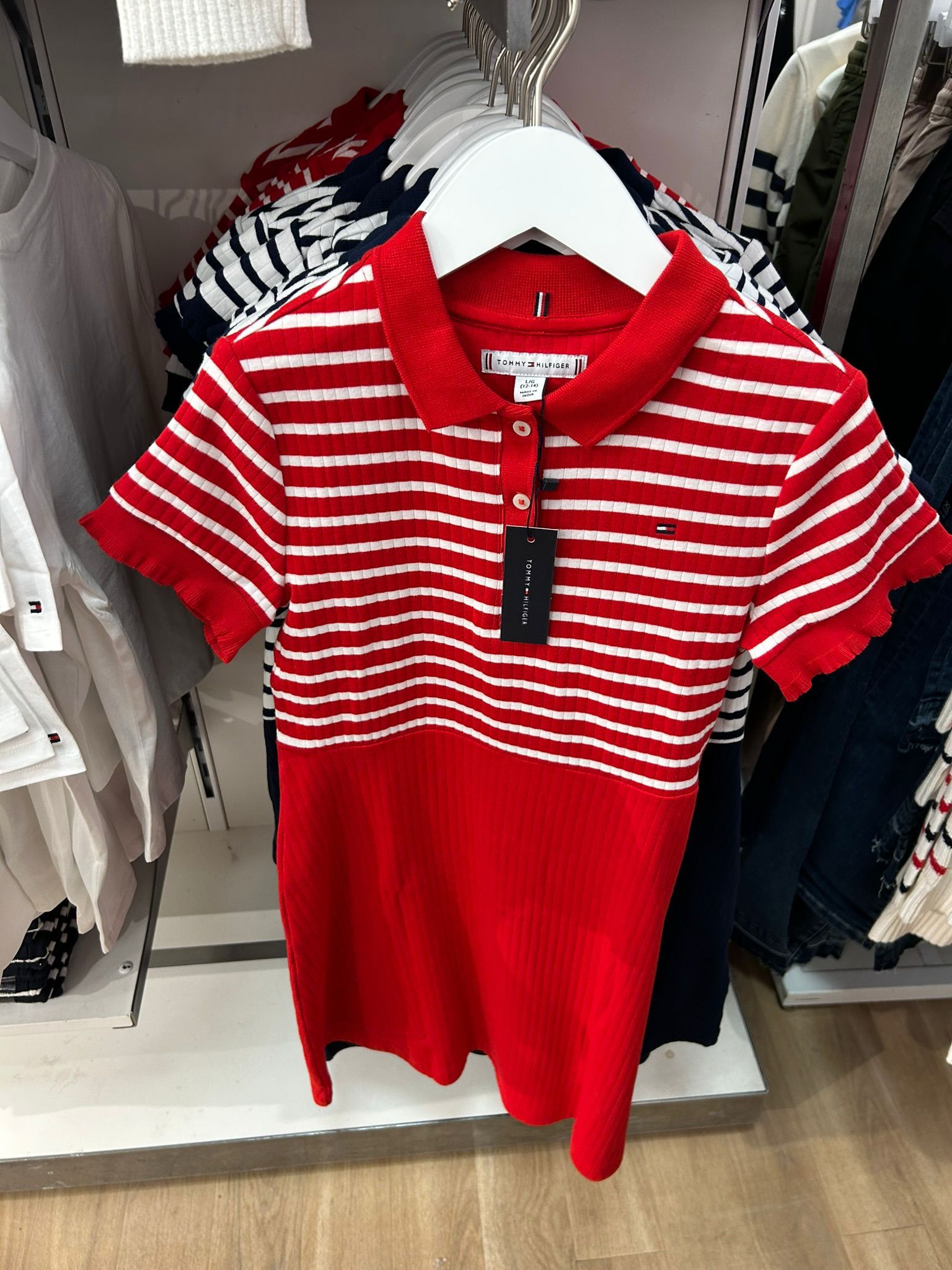 Kids' Pleated Stripped Stretch Polo Dress-Red