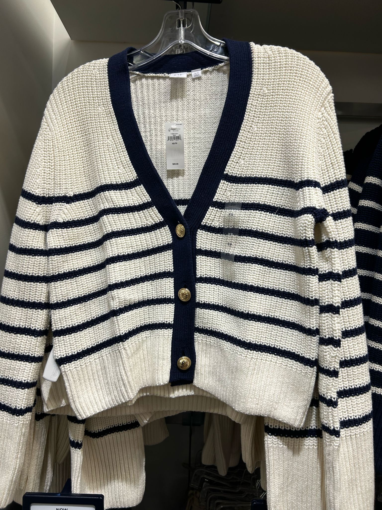 WOMEN GAP Relaxed Stripe V-Neck Cardigan -neutral stripe